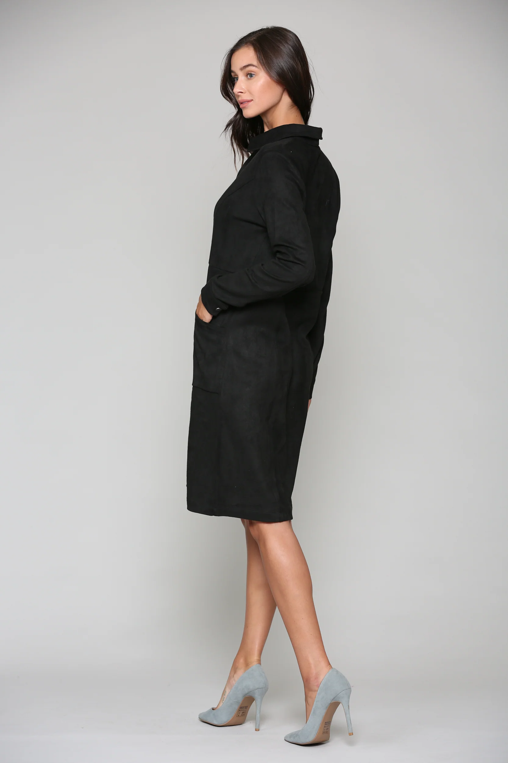 Anne Stretch Suede Shirt Dress - Image 10