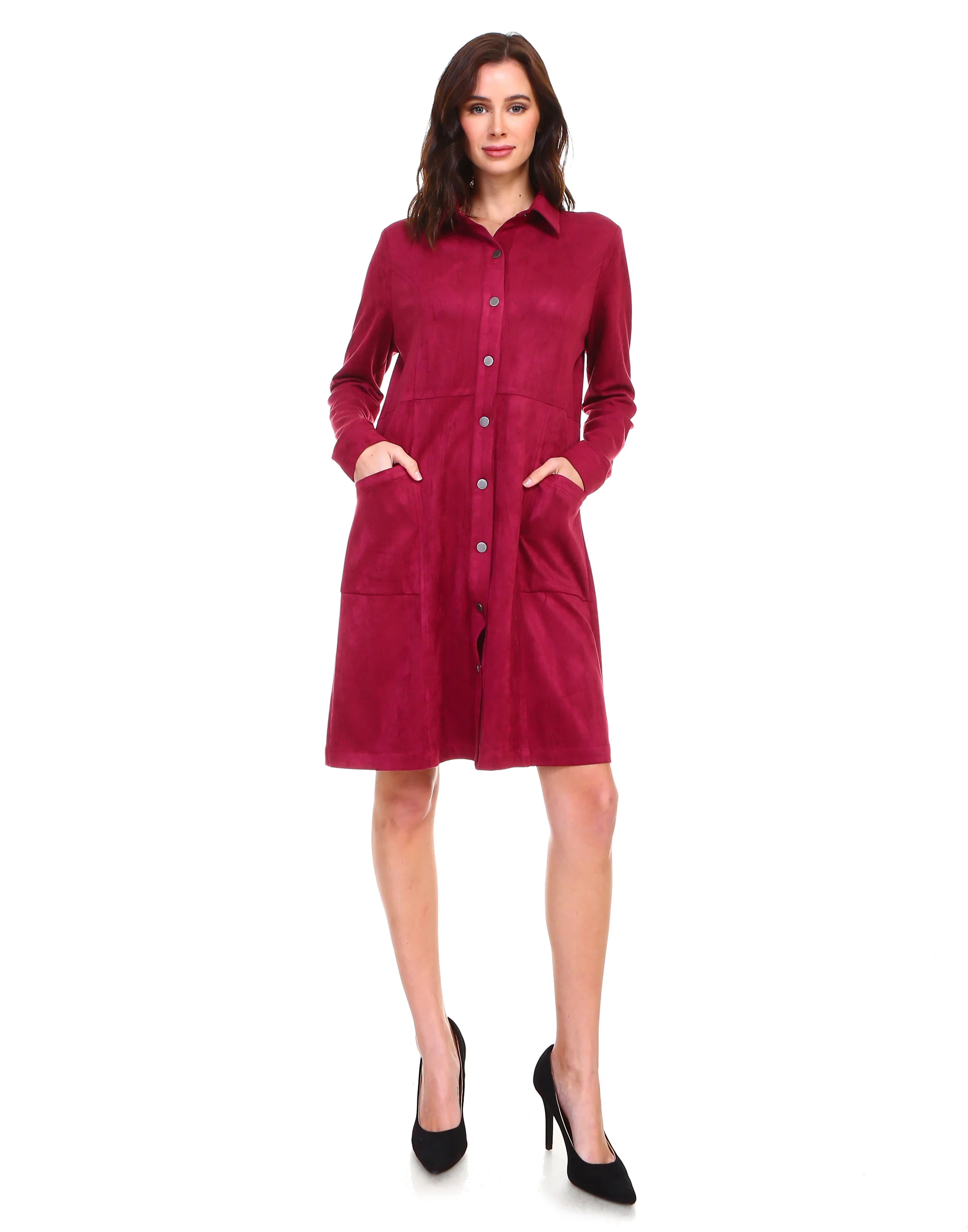 Anne Stretch Suede Shirt Dress - Image 3
