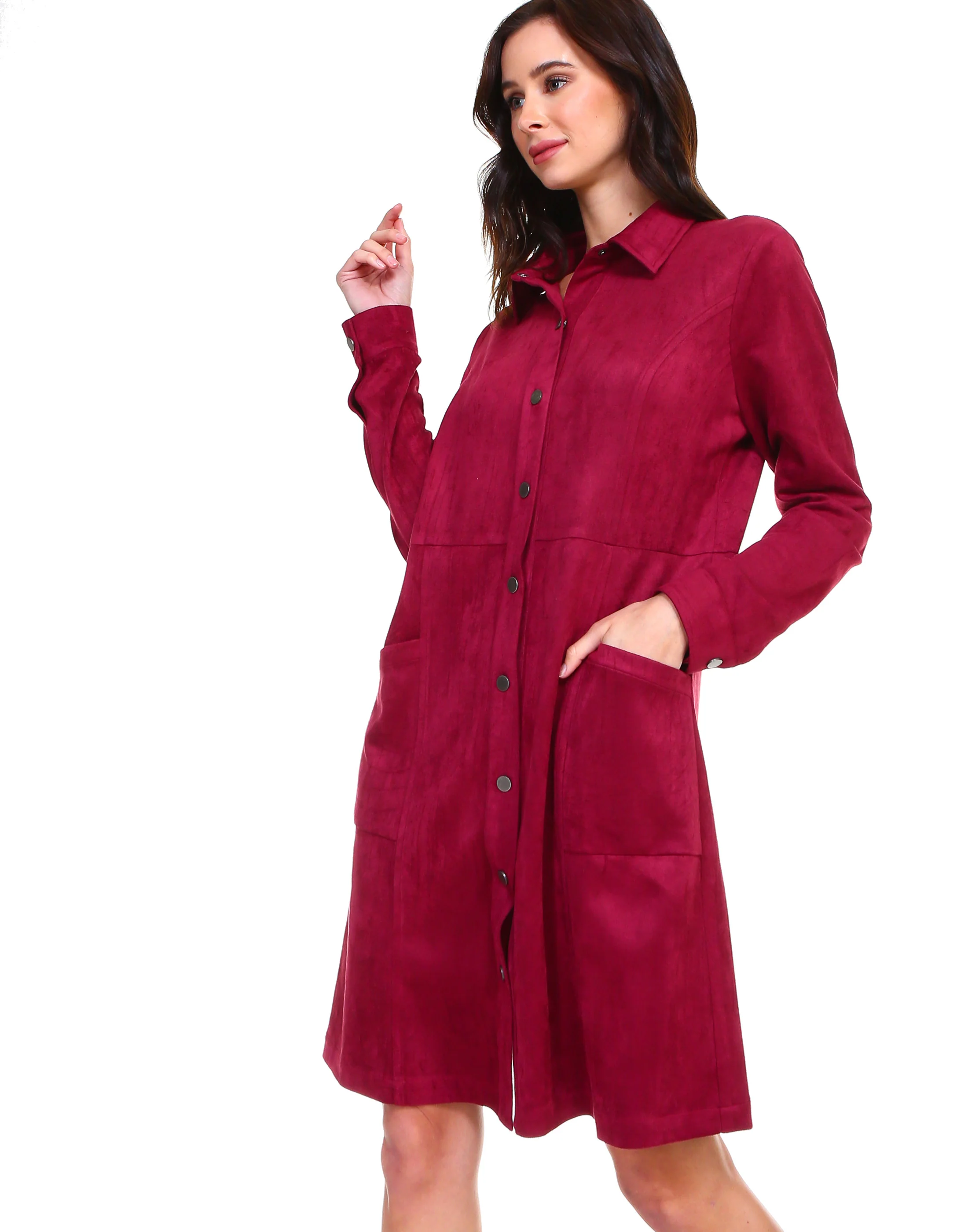 Anne Stretch Suede Shirt Dress - Image 4