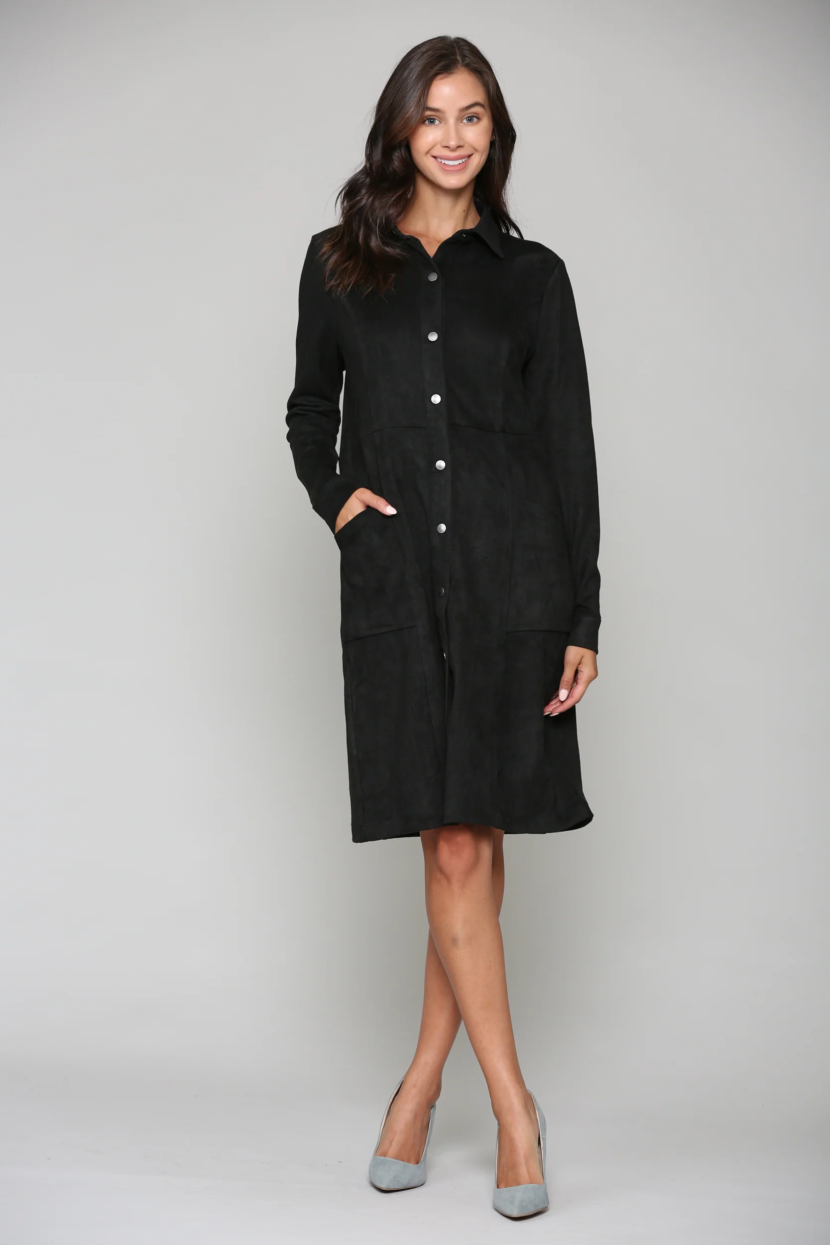 Anne Stretch Suede Shirt Dress - Image 6