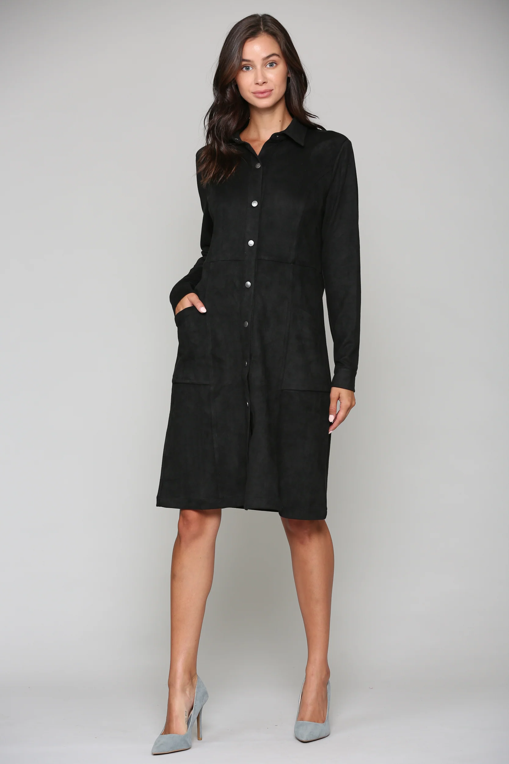 Anne Stretch Suede Shirt Dress - Image 7