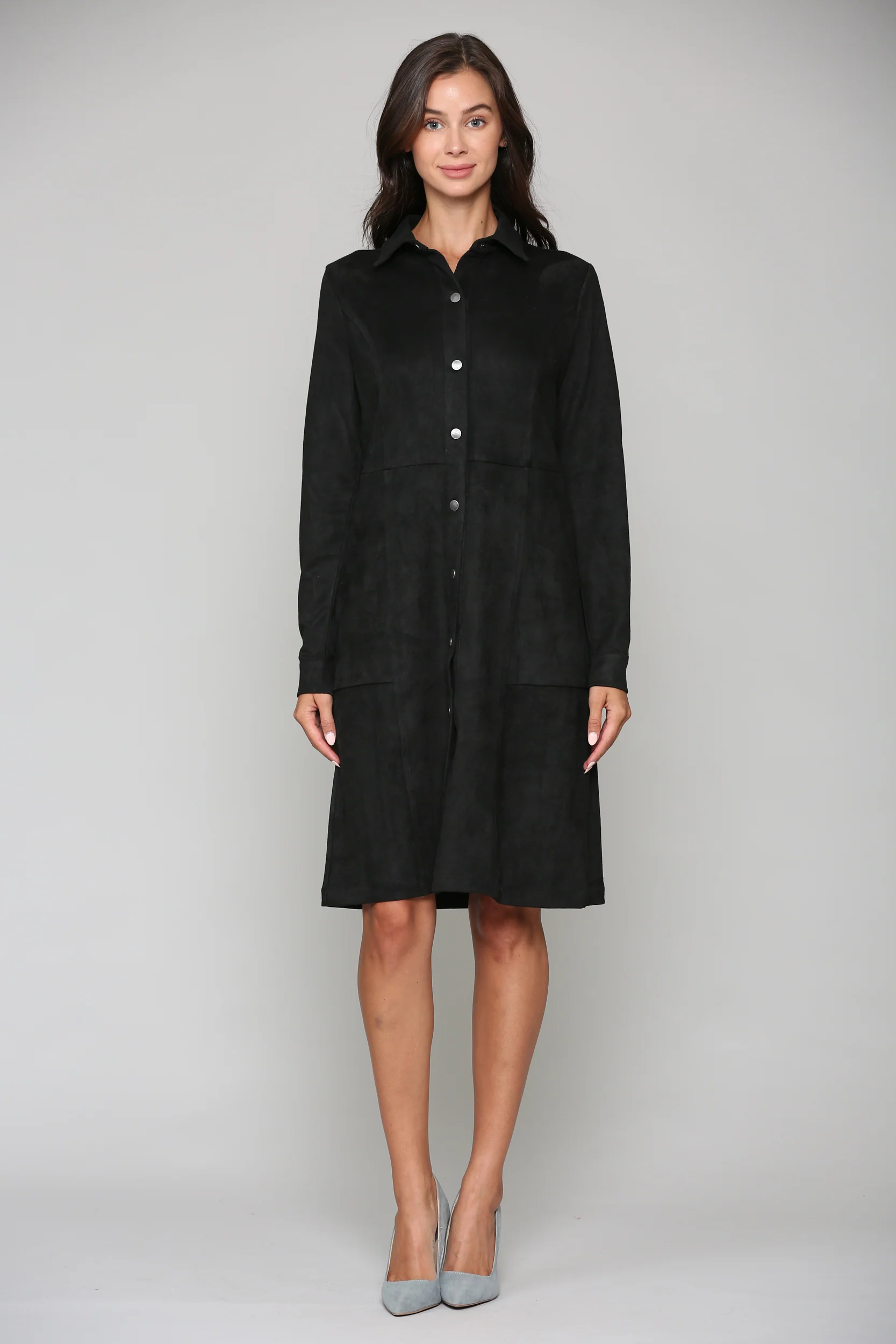 Anne Stretch Suede Shirt Dress - Image 8
