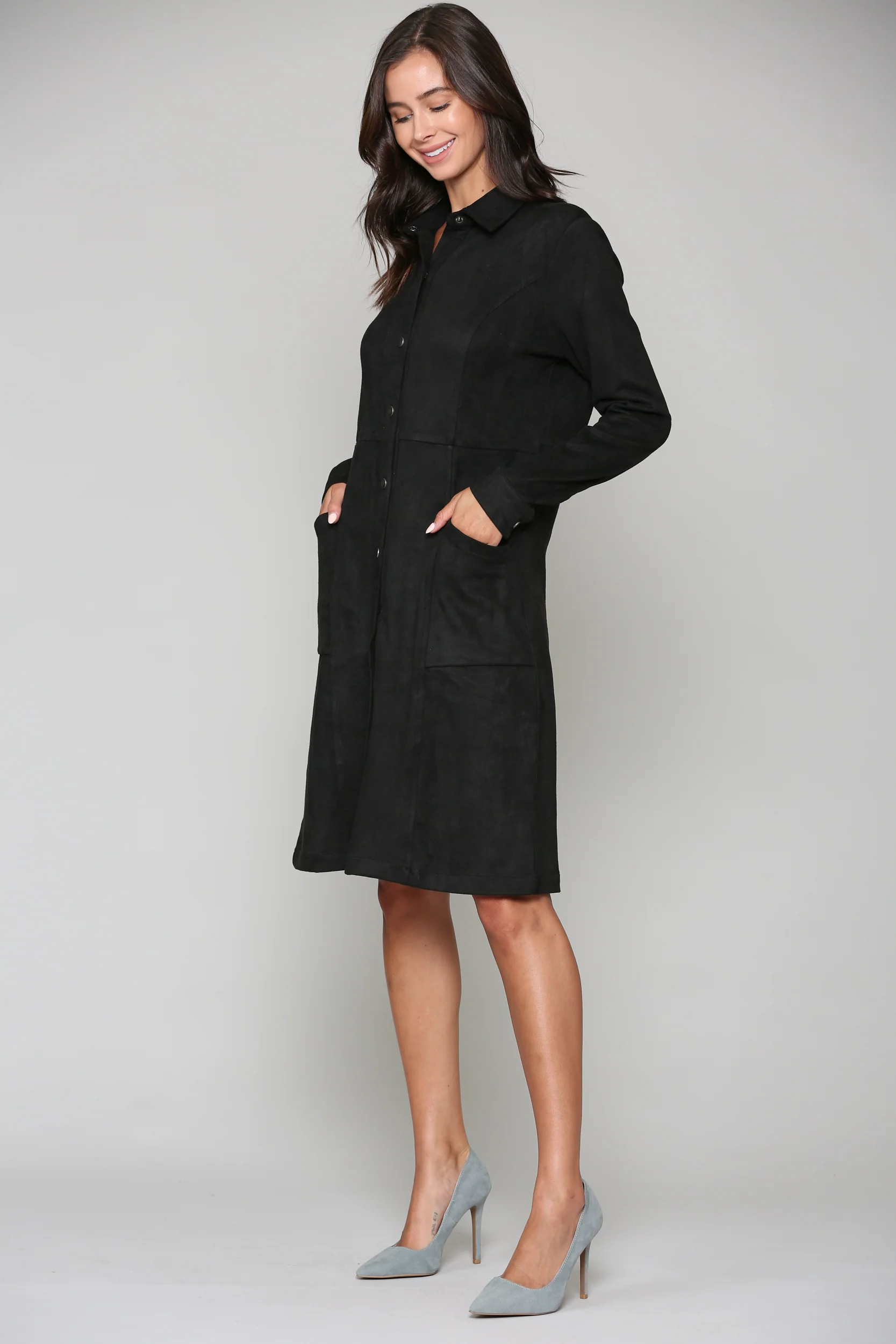 Anne Stretch Suede Shirt Dress - Image 9