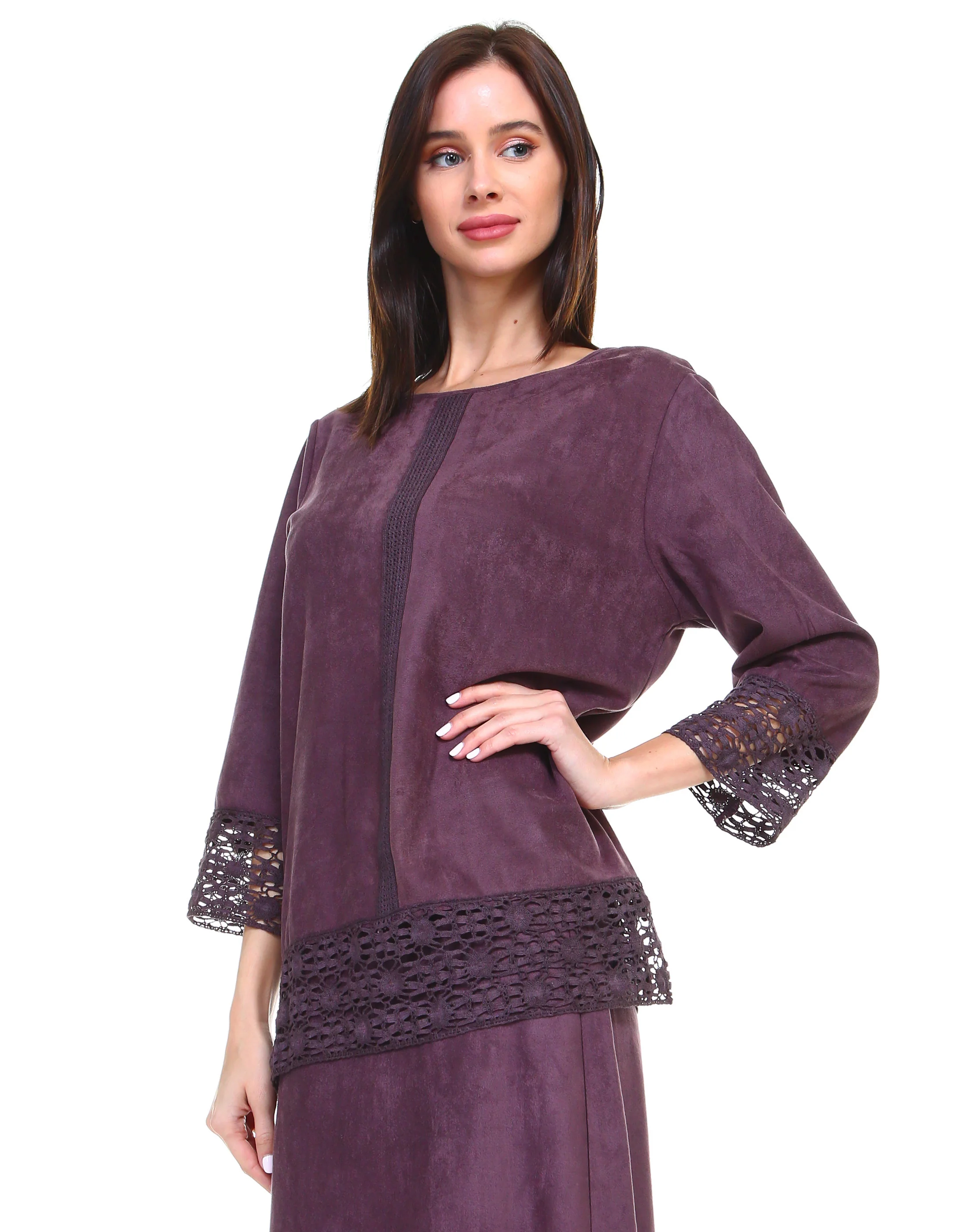 Amanda Stretch Suede Top with Crochet Lace - Image 3