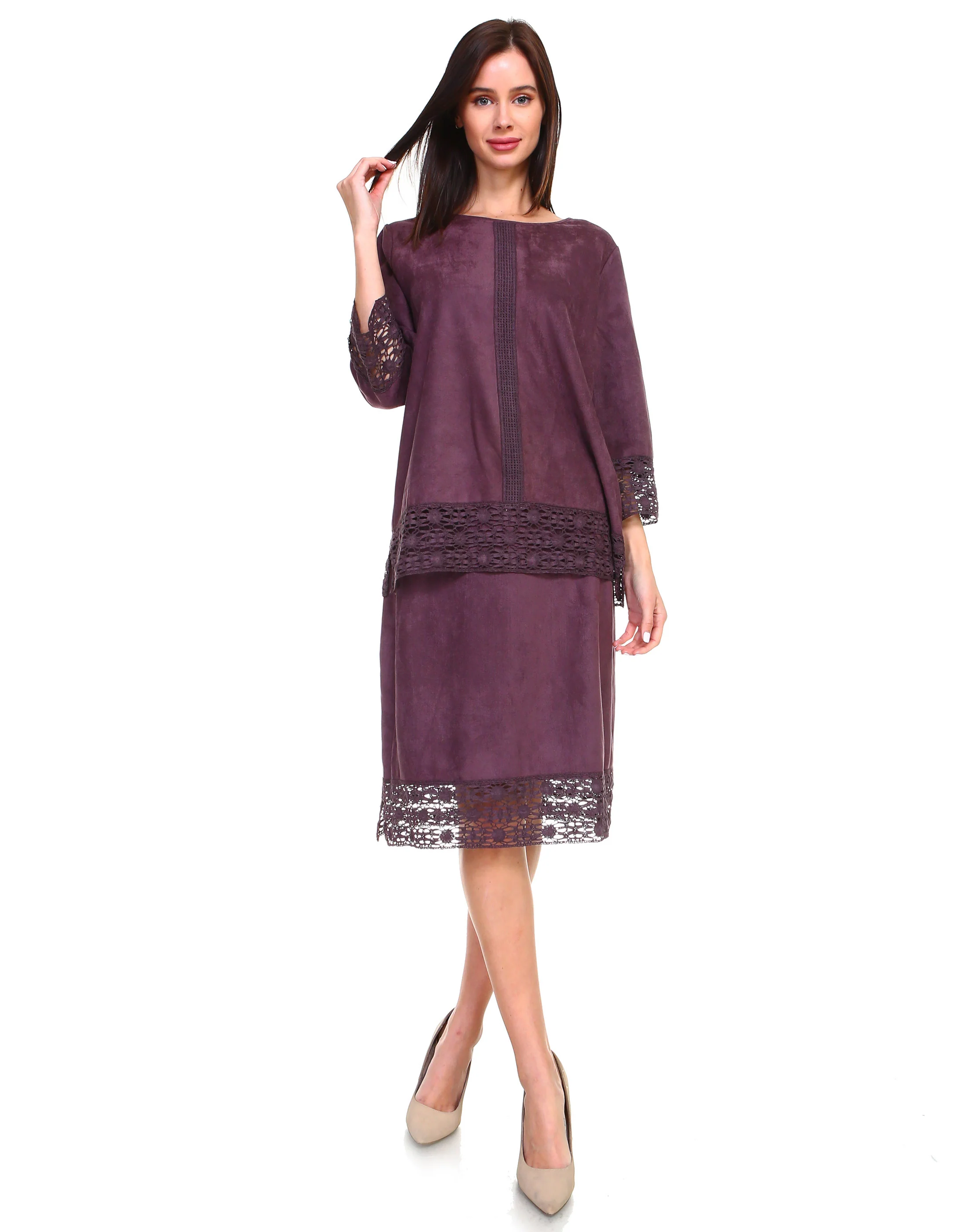 Amanda Stretch Suede Top with Crochet Lace - Image 4