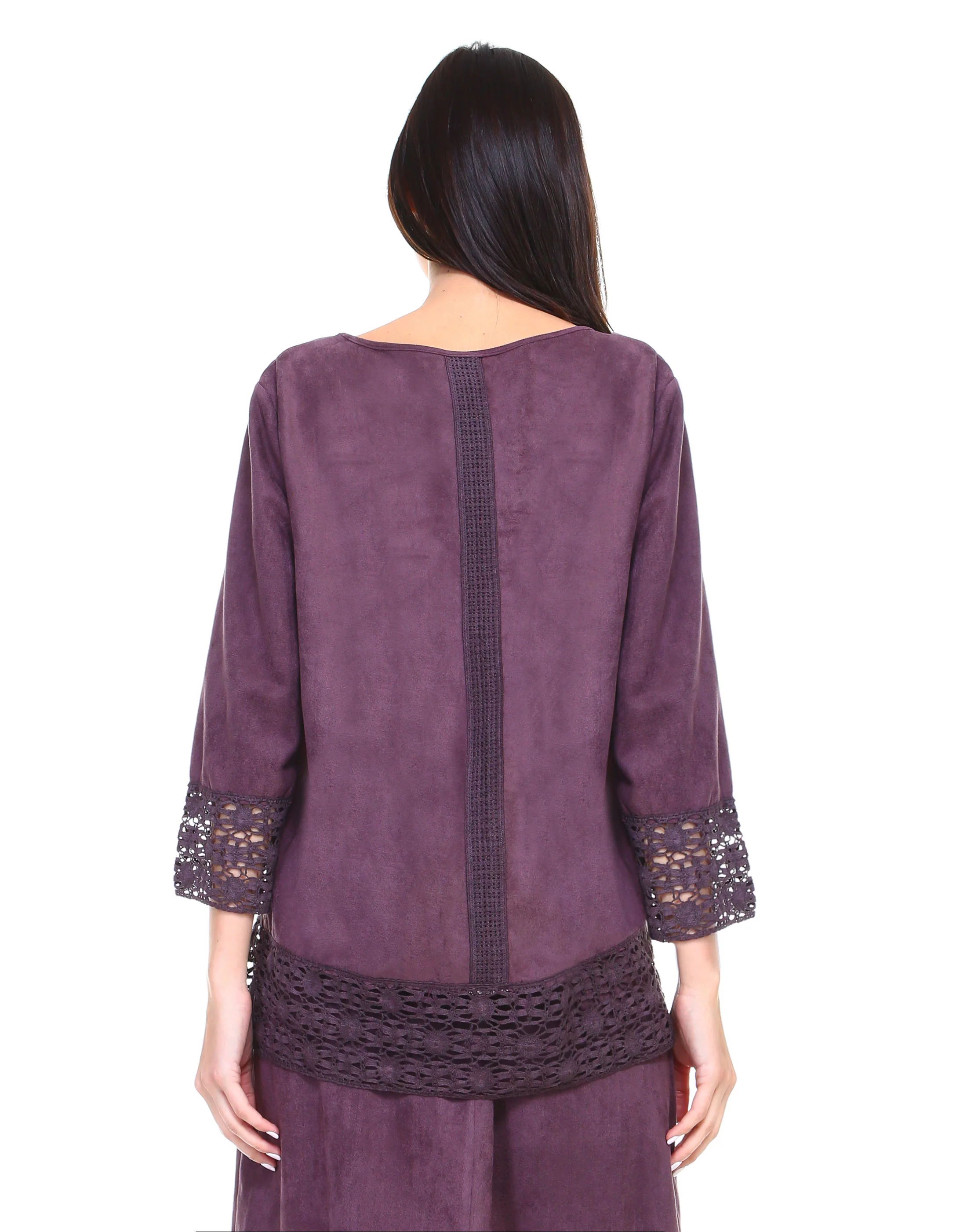 Amanda Stretch Suede Top with Crochet Lace - Image 5