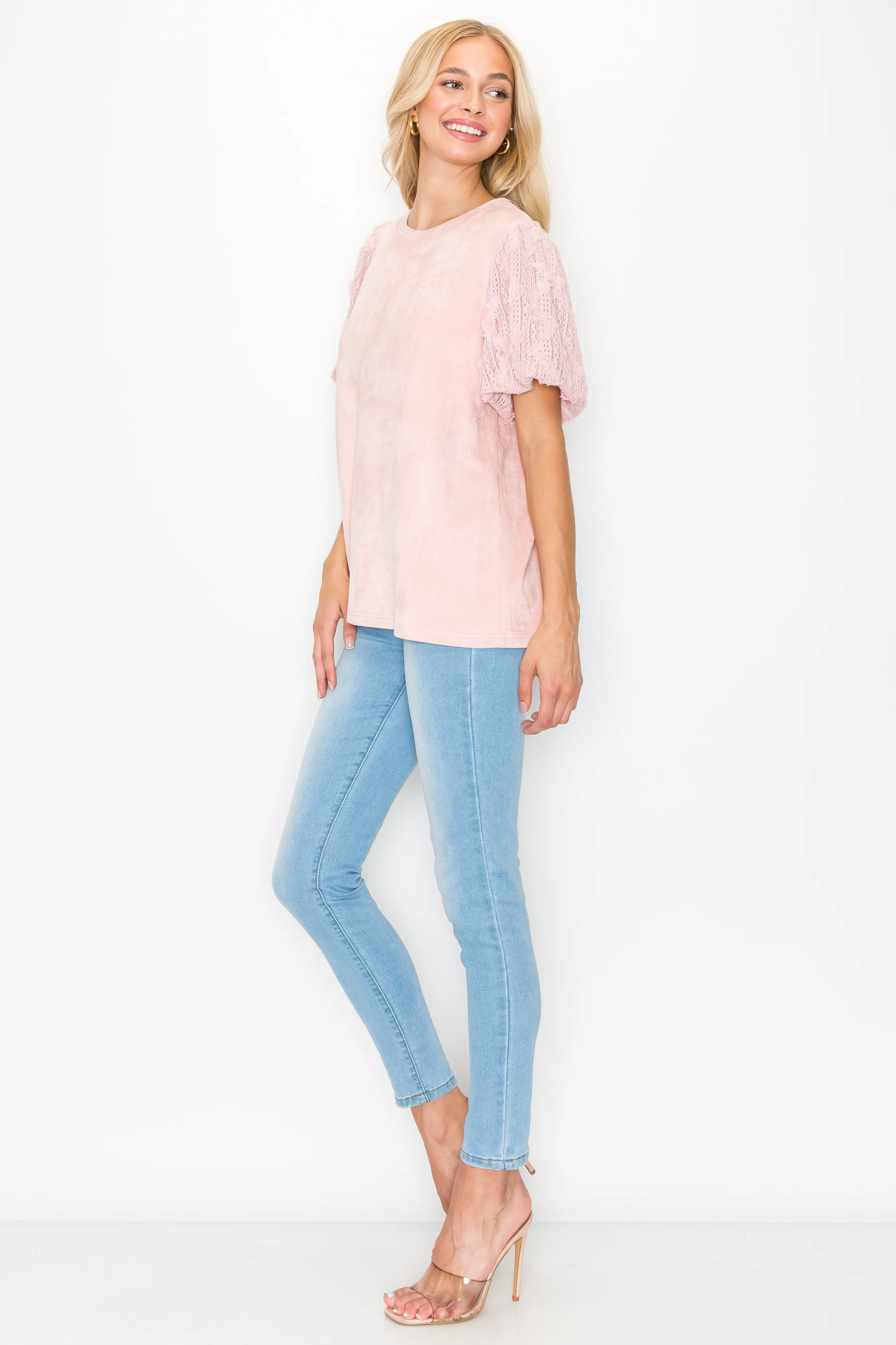 Adelle Stretch Suede Top with Lace - Image 11