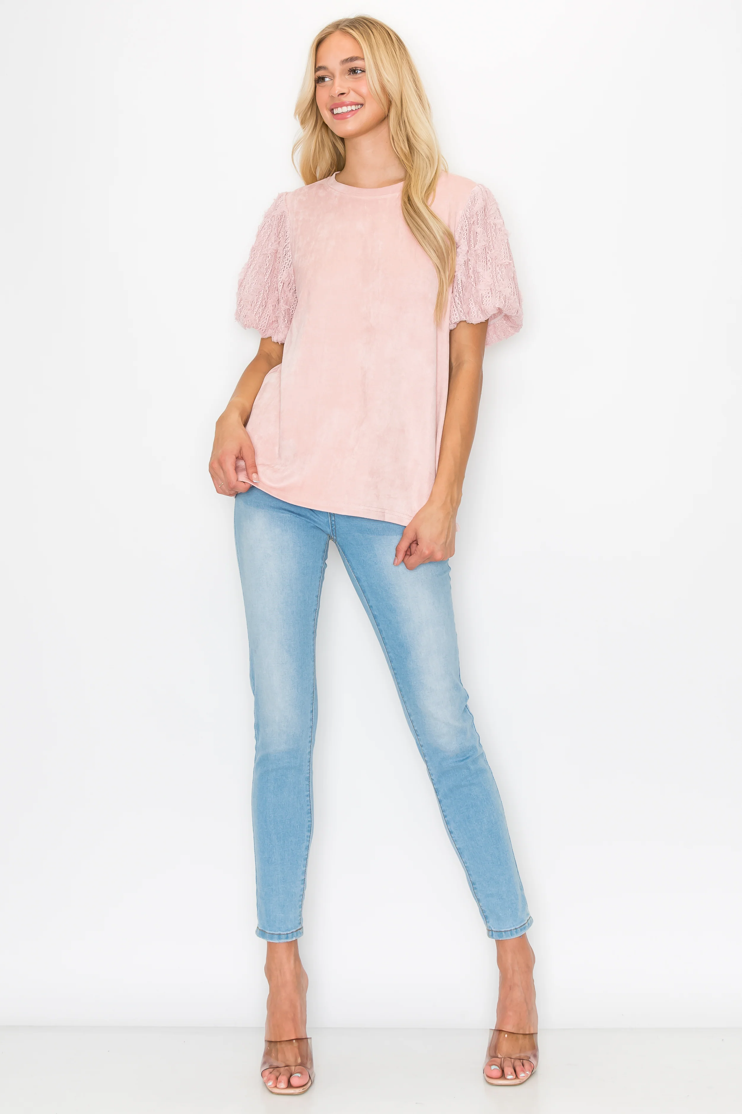 Adelle Stretch Suede Top with Lace - Image 12