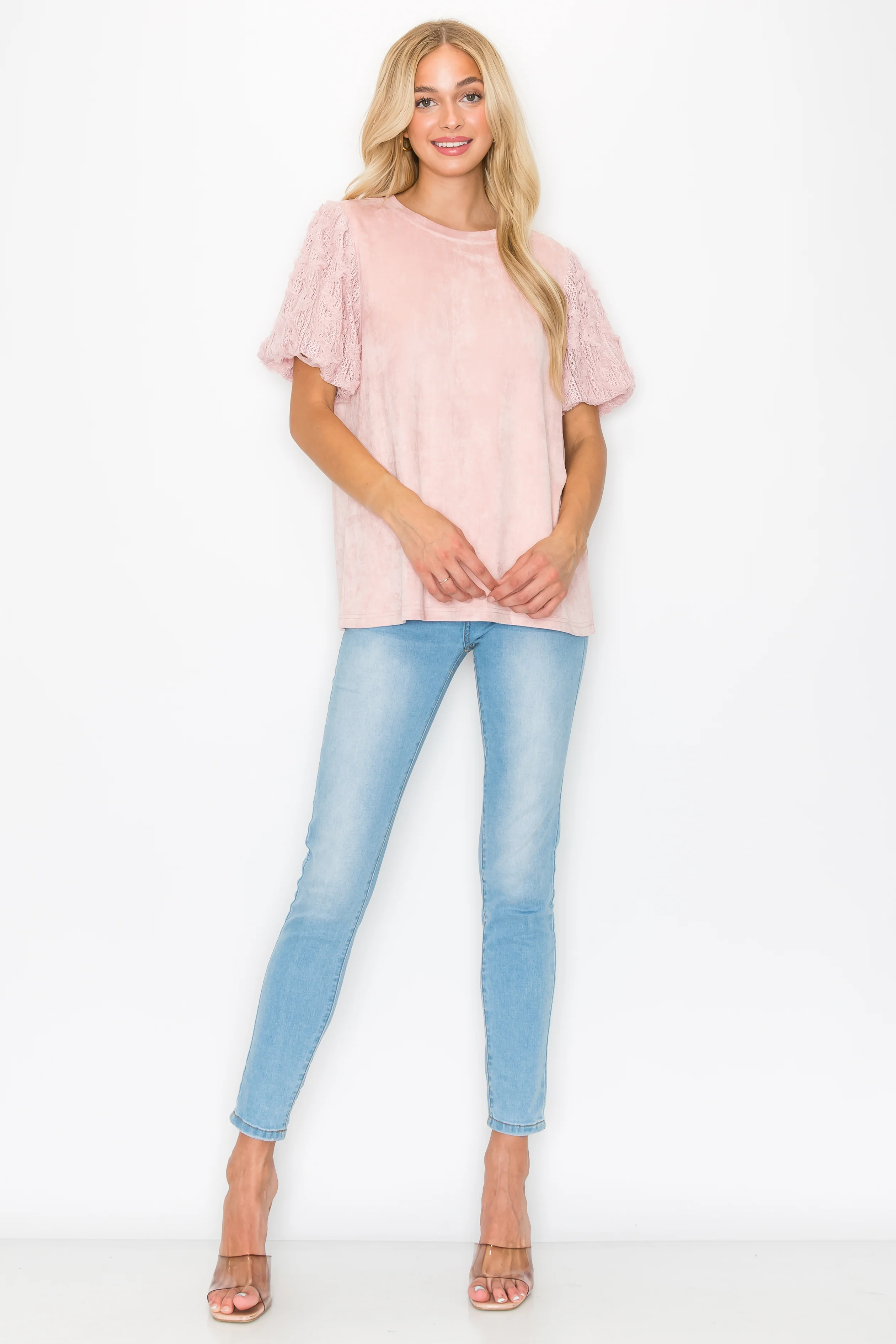 Adelle Stretch Suede Top with Lace - Image 13