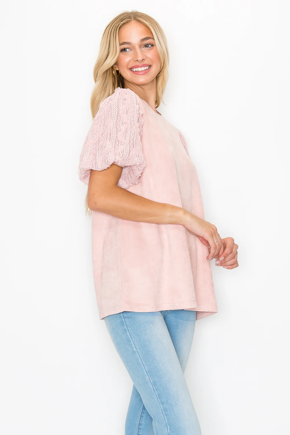 Adelle Stretch Suede Top with Lace - Image 18