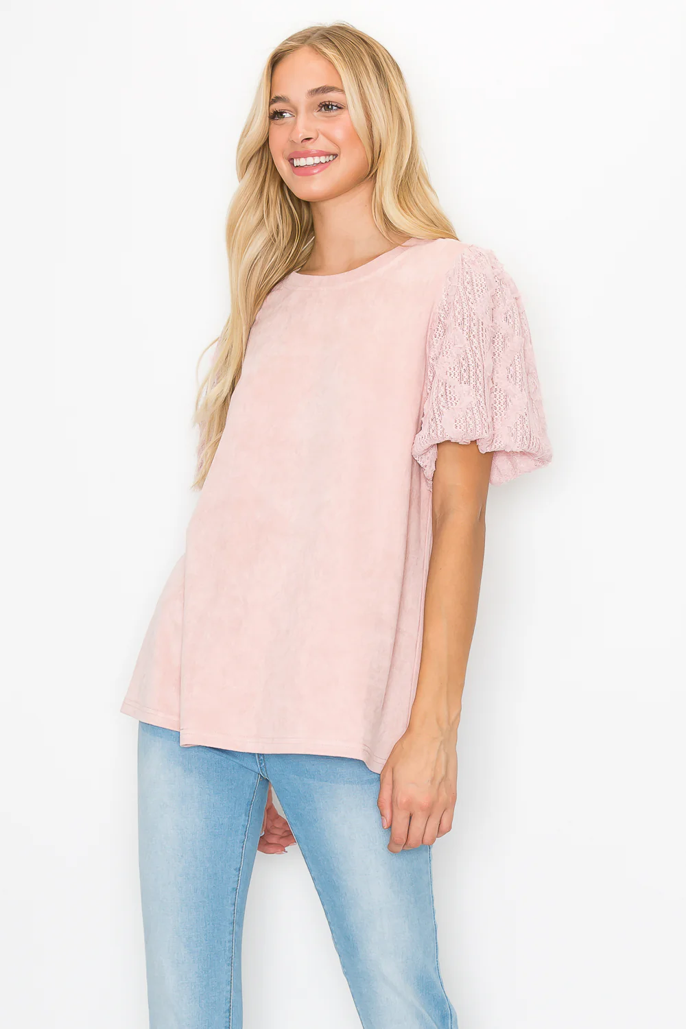 Adelle Stretch Suede Top with Lace - Image 19