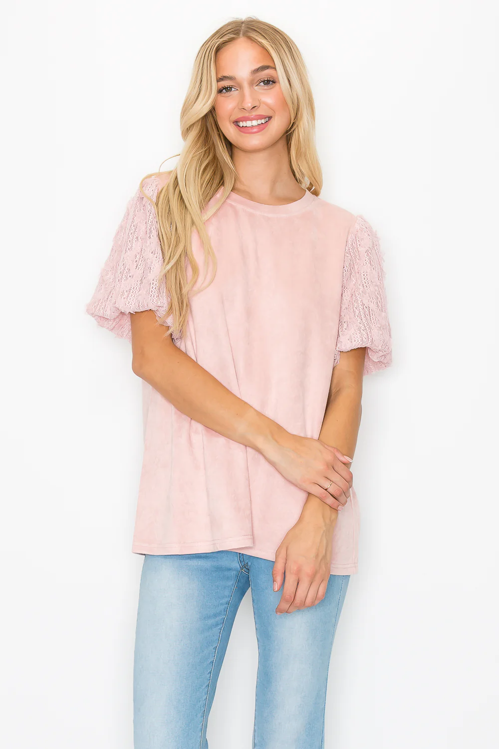 Adelle Stretch Suede Top with Lace - Image 20