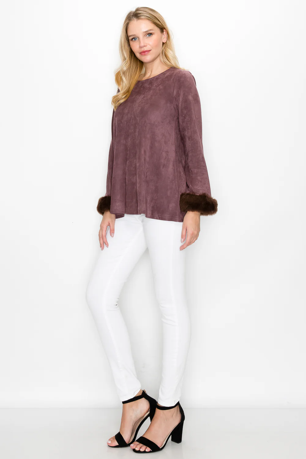 Anabelle Stretch Suede Top with Fur - Image 11