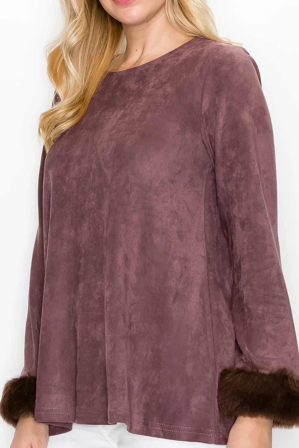 Anabelle Stretch Suede Top with Fur - Image 12