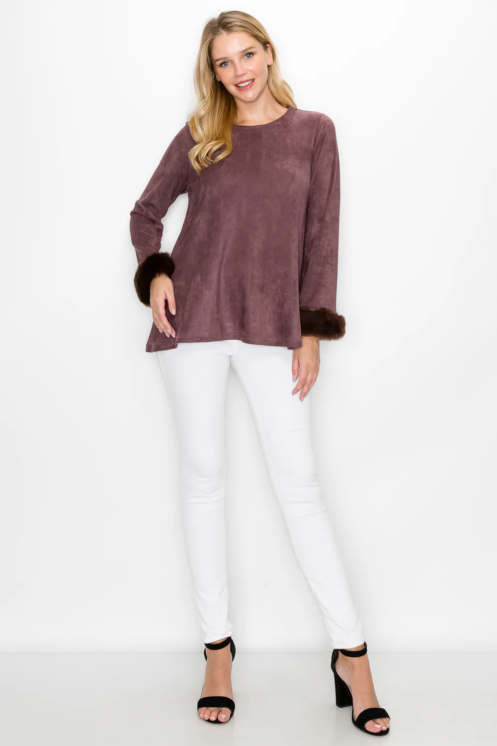 Anabelle Stretch Suede Top with Fur - Image 13