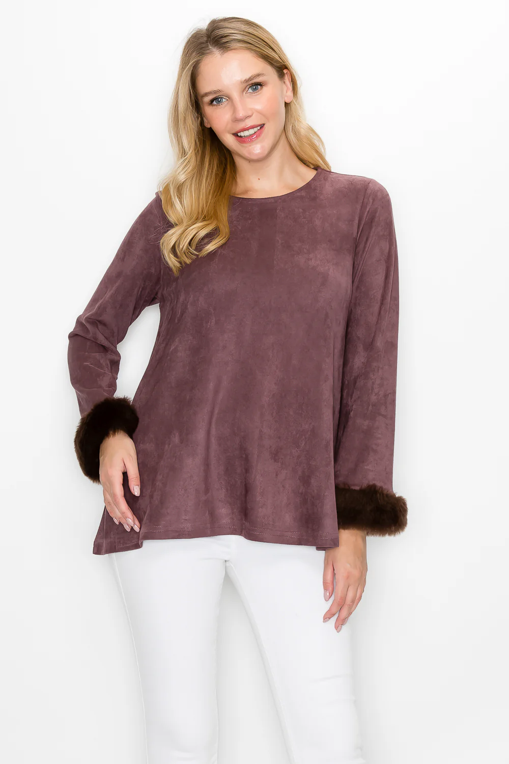 Anabelle Stretch Suede Top with Fur - Image 14