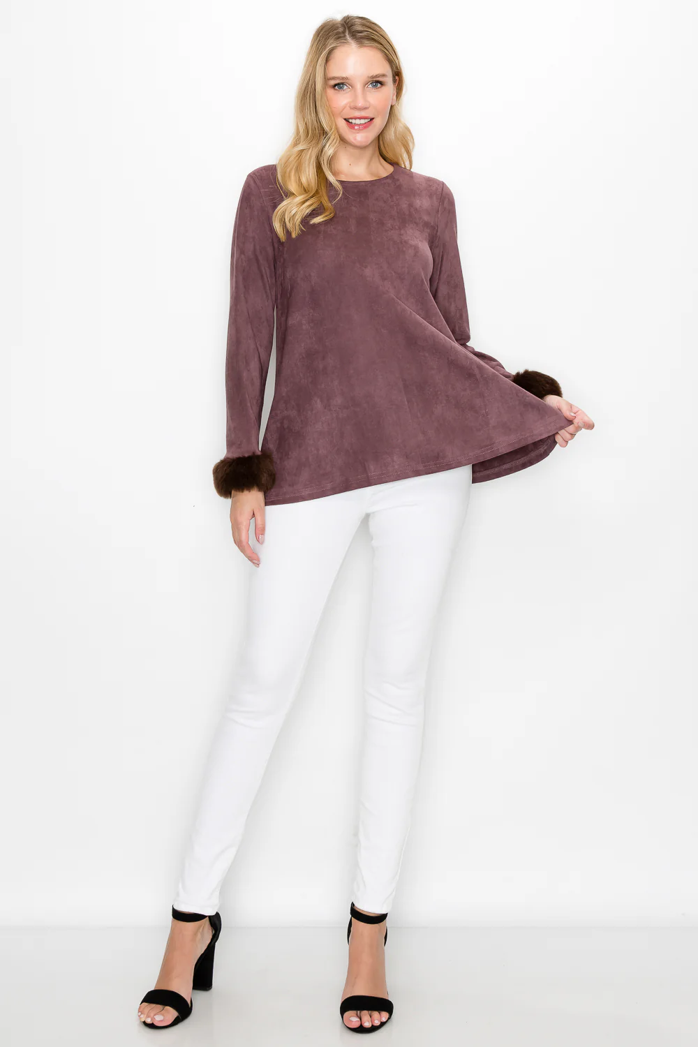 Anabelle Stretch Suede Top with Fur - Image 3
