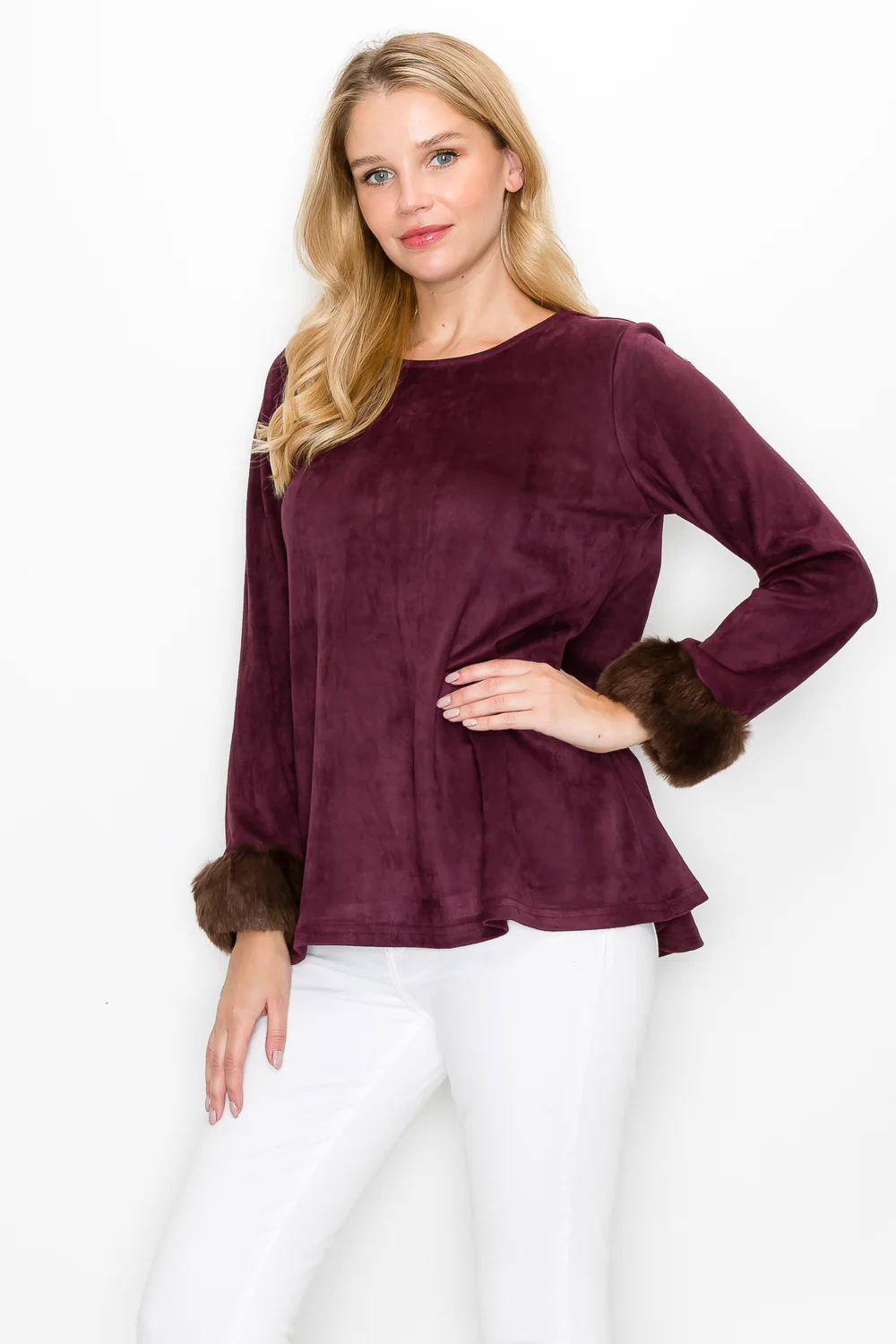 Anabelle Stretch Suede Top with Fur - Image 4