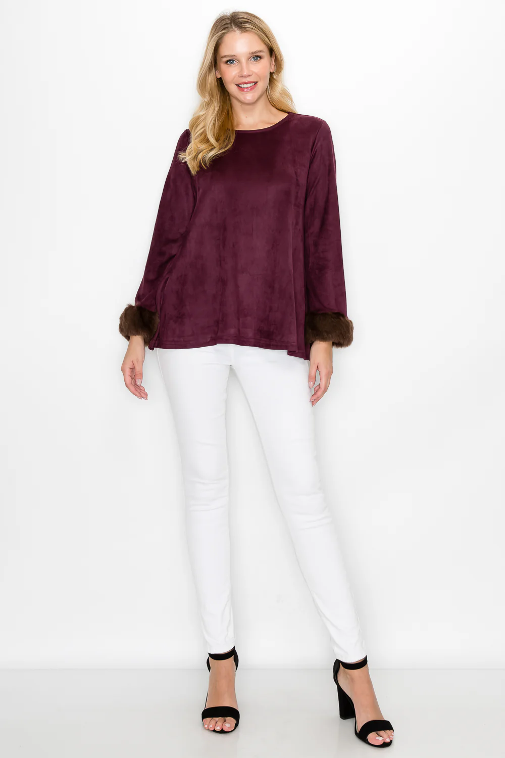 Anabelle Stretch Suede Top with Fur - Image 6