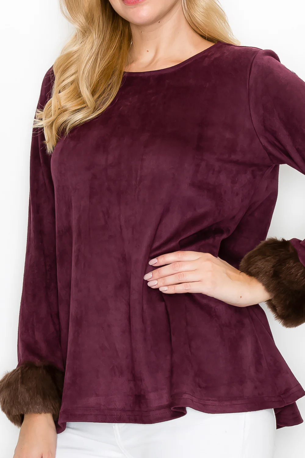 Anabelle Stretch Suede Top with Fur - Image 7