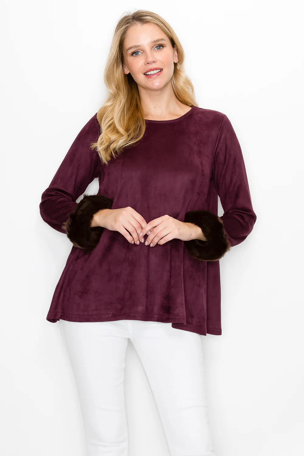 Anabelle Stretch Suede Top with Fur - Image 8