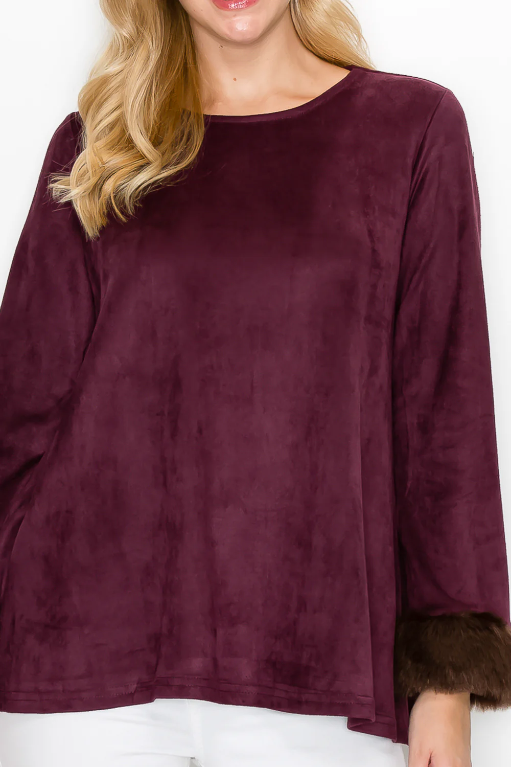 Anabelle Stretch Suede Top with Fur - Image 9