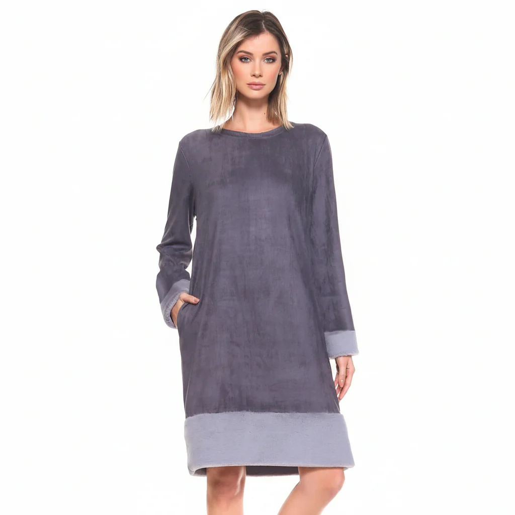 Avery Suede Dress with Fur Trim - Image 3