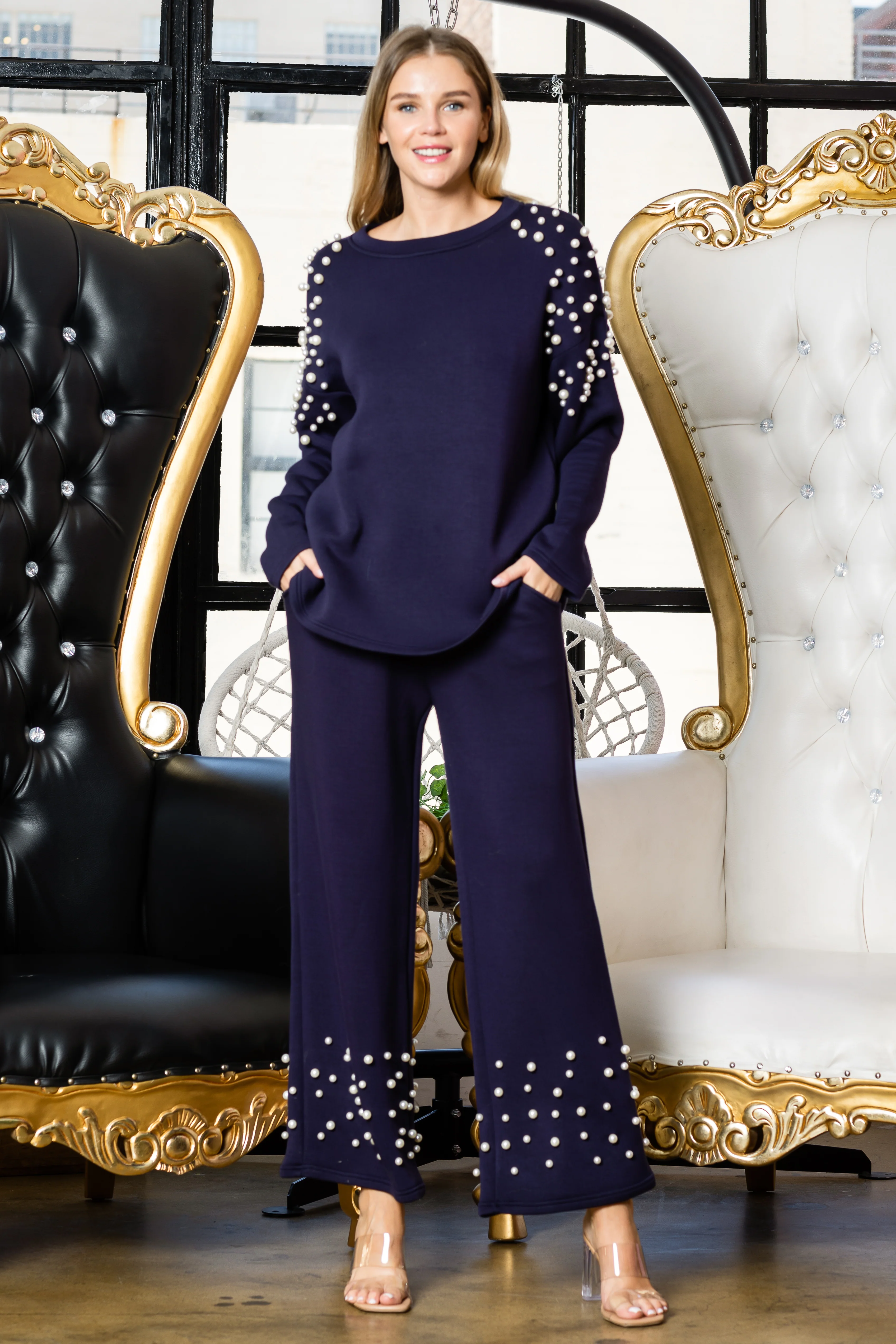 Fiona Stretch French Scuba Pearl Top - Image 11