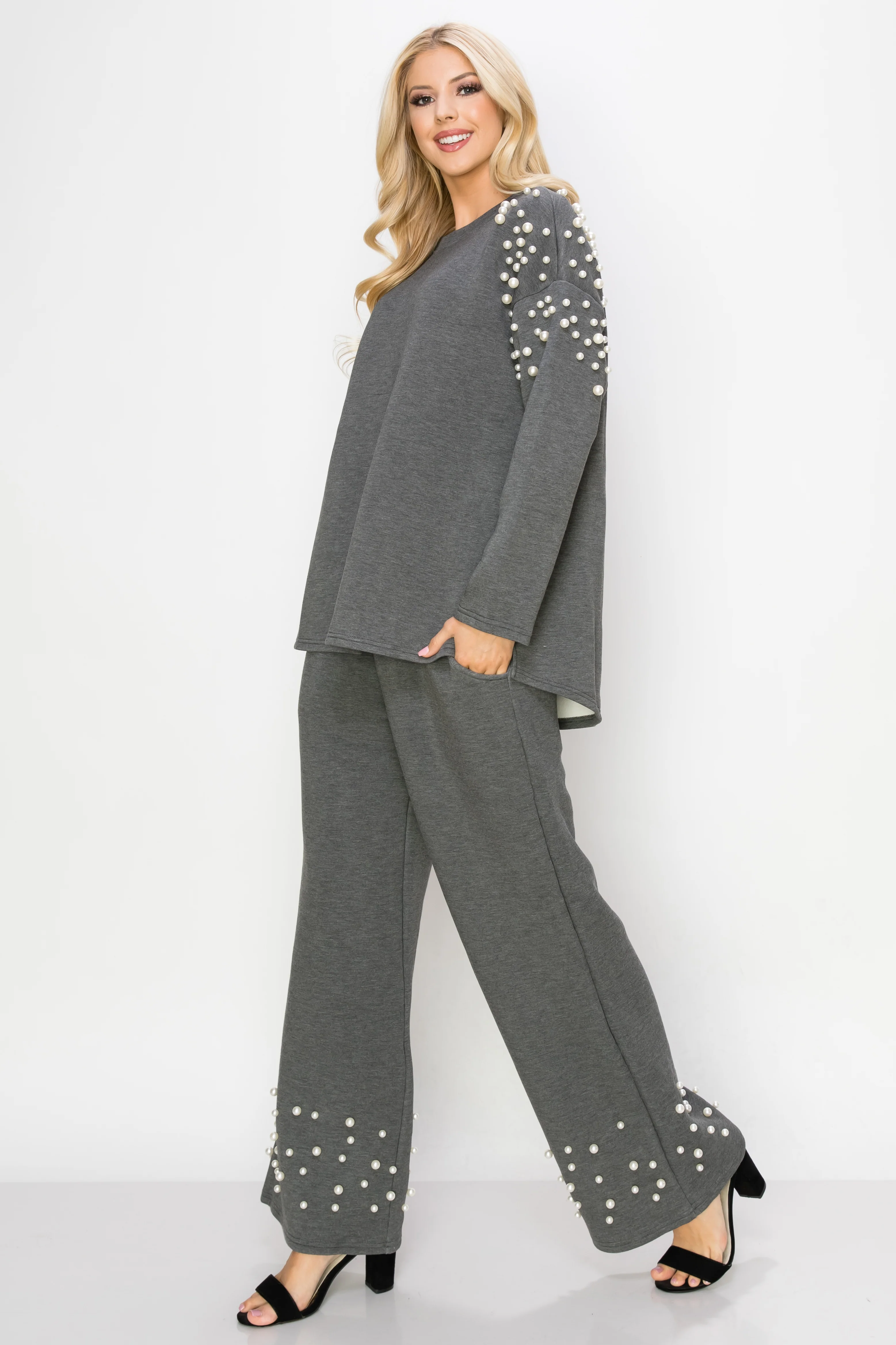 Fiona Stretch French Scuba Pearl Top - Image 17