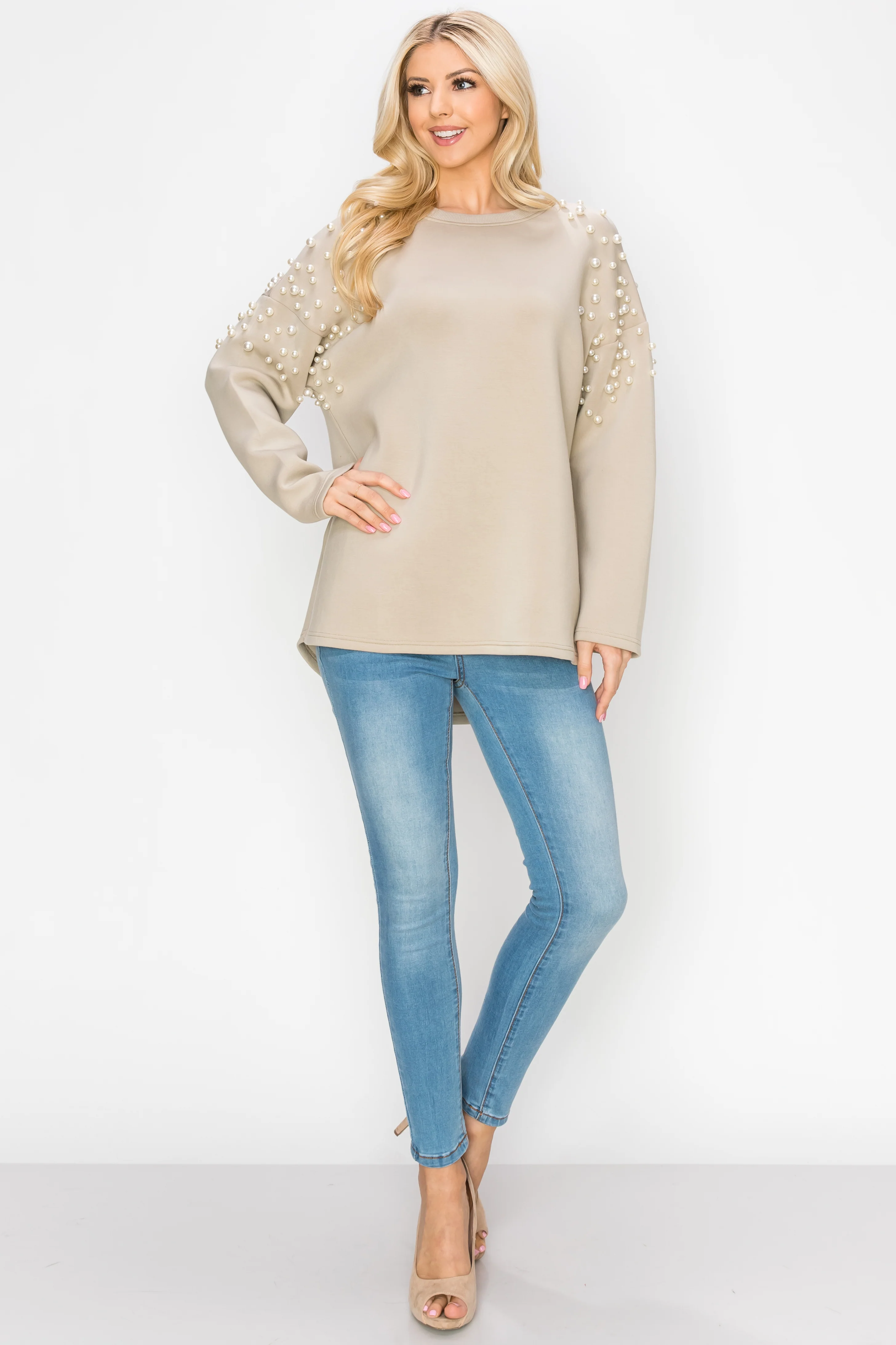 Fiona Stretch French Scuba Pearl Top - Image 20