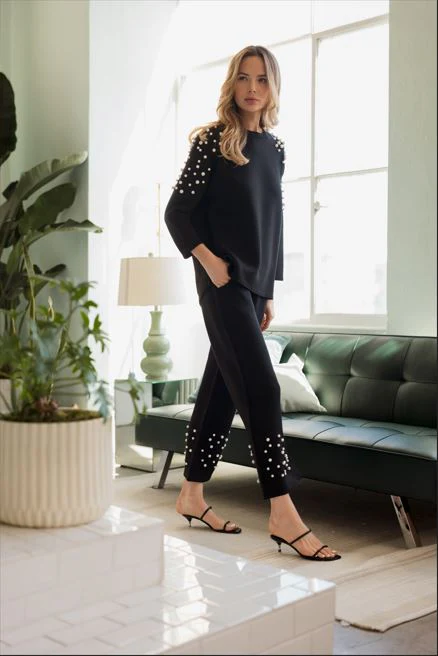 Fiona Stretch French Scuba Pearl Top - Image 7