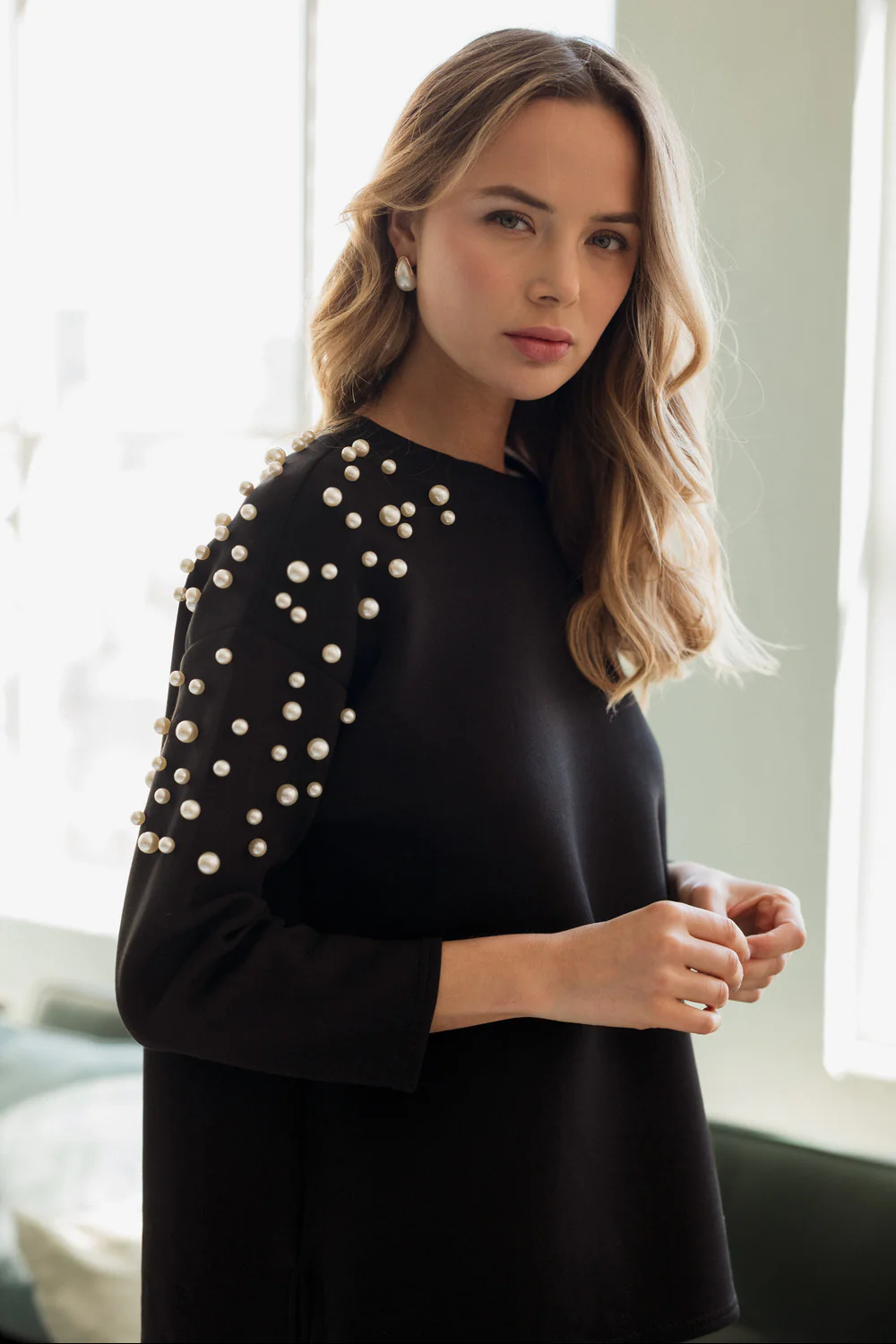 Fiona Stretch French Scuba Pearl Top - Image 9