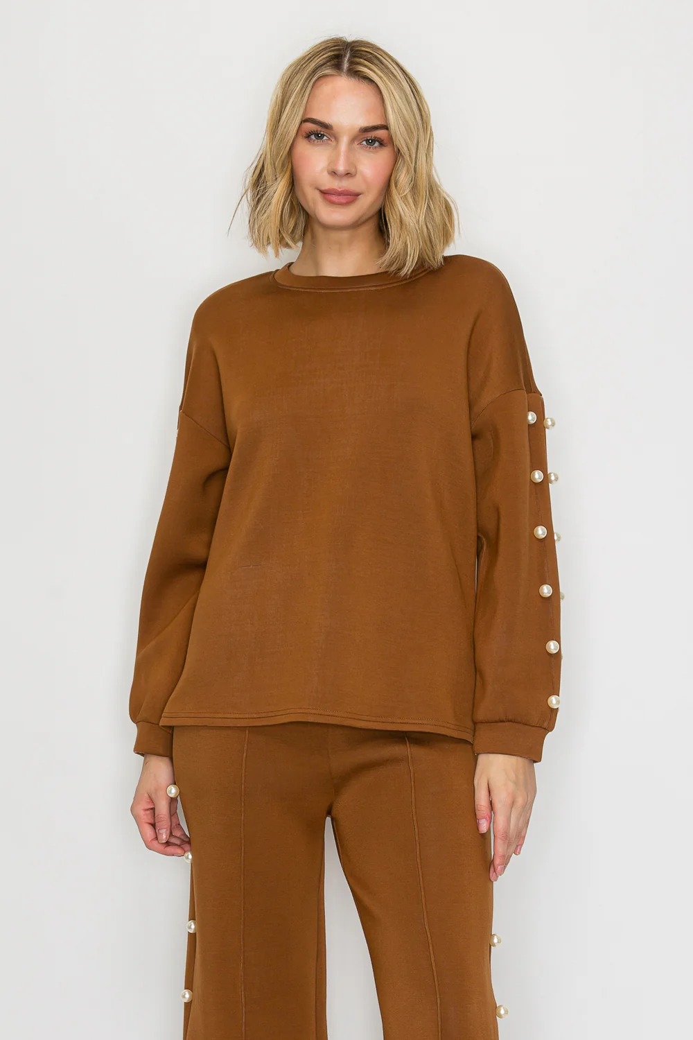 Katri Stretch French Scuba Pearl Top - Image 10