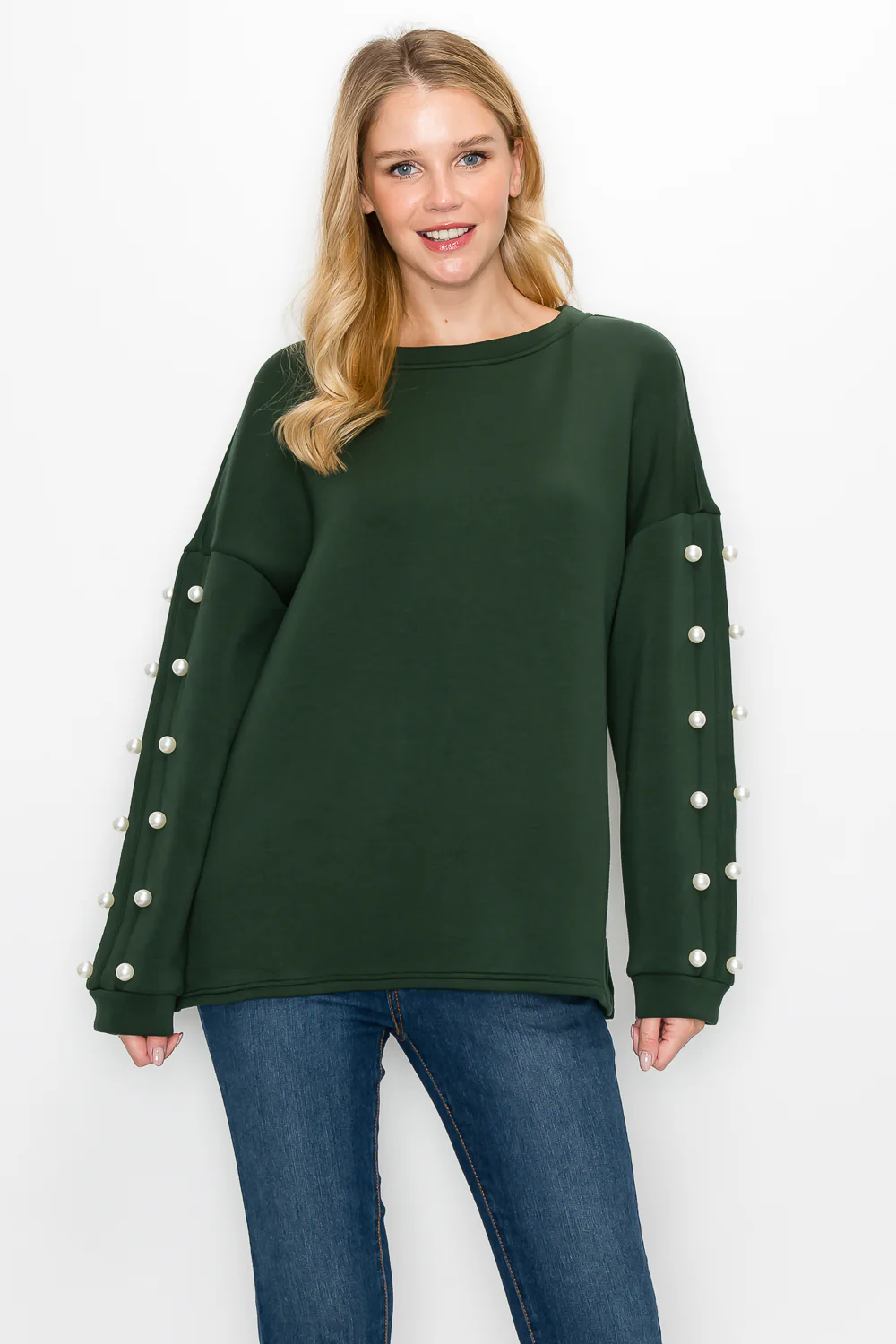 Katri Stretch French Scuba Pearl Top - Image 11