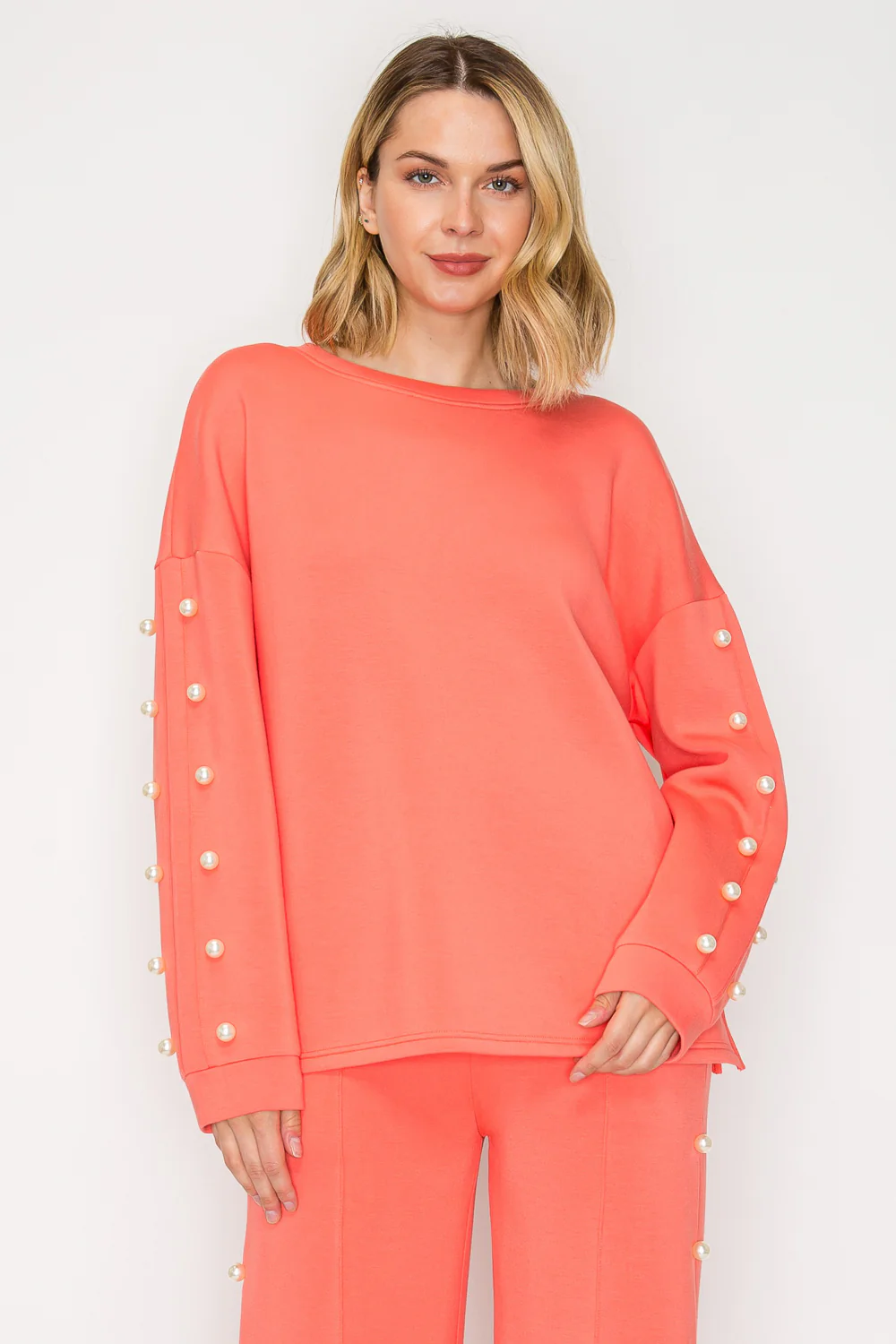 Katri Stretch French Scuba Pearl Top - Image 12