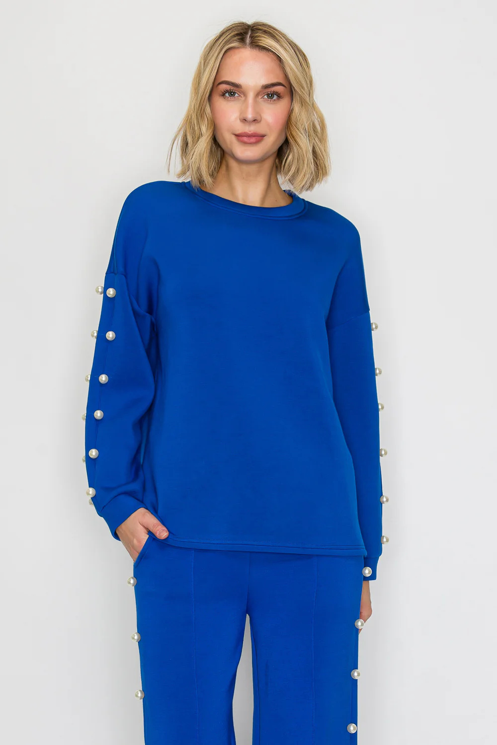 Katri Stretch French Scuba Pearl Top - Image 13