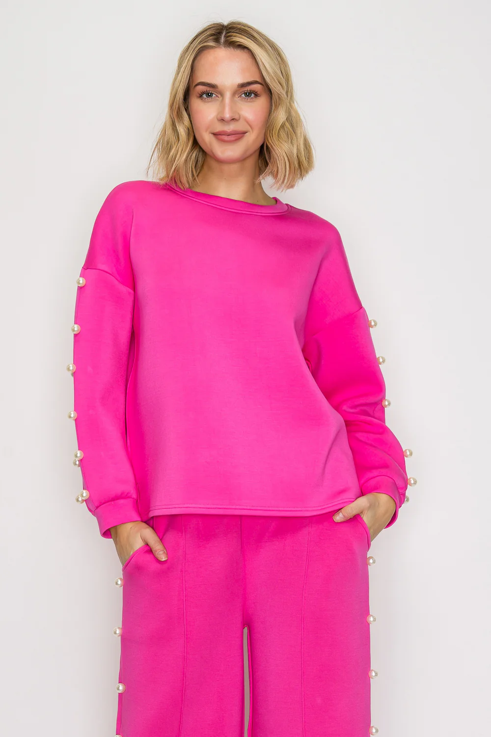 Katri Stretch French Scuba Pearl Top - Image 15