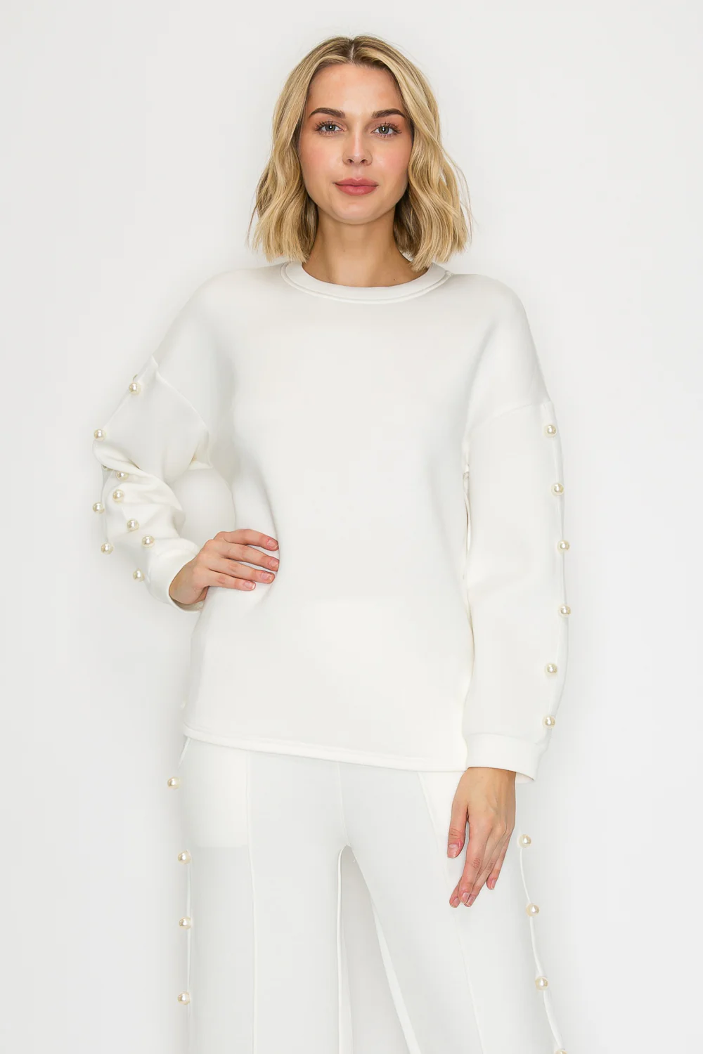 Katri Stretch French Scuba Pearl Top - Image 16