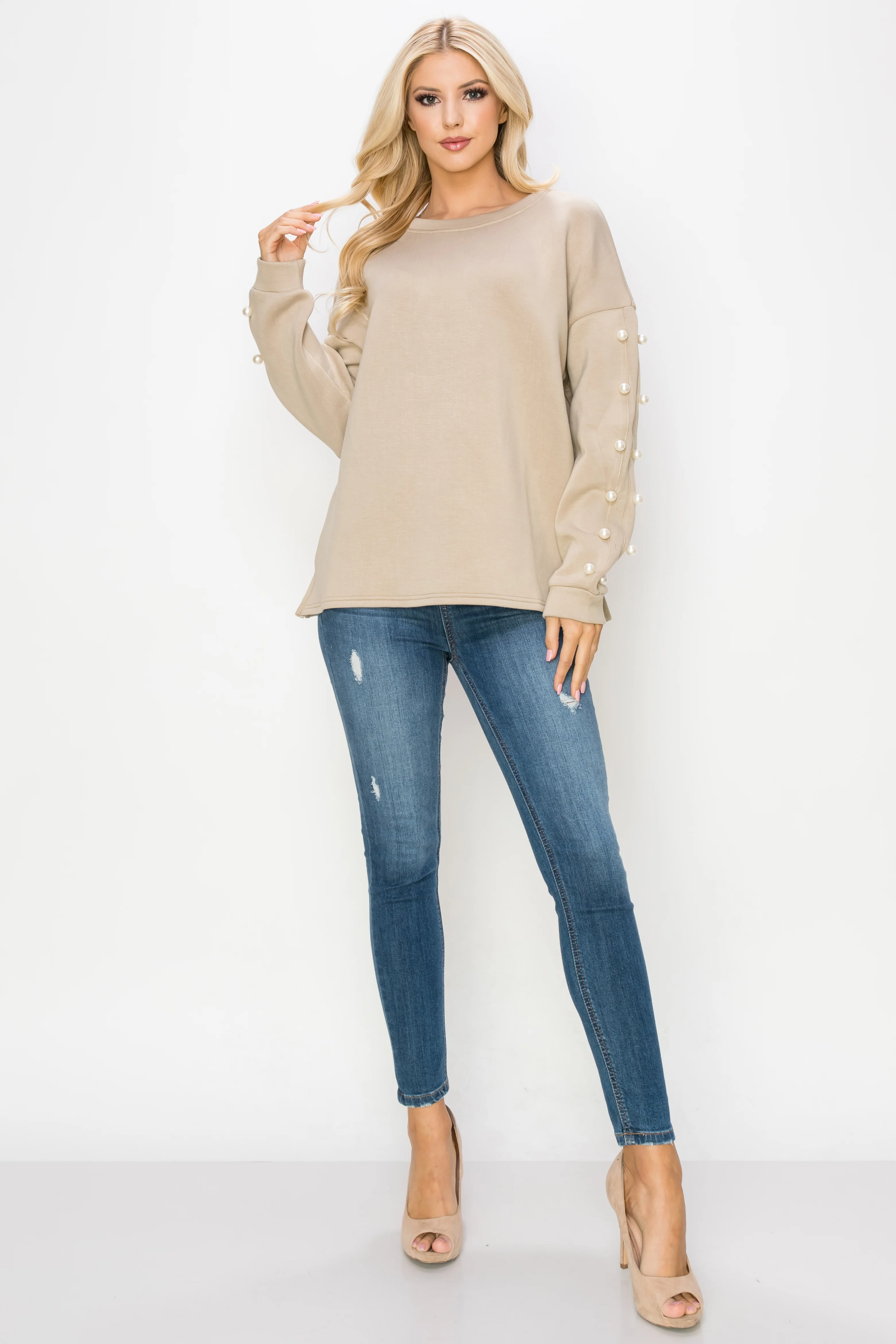 Katri Stretch French Scuba Pearl Top - Image 19