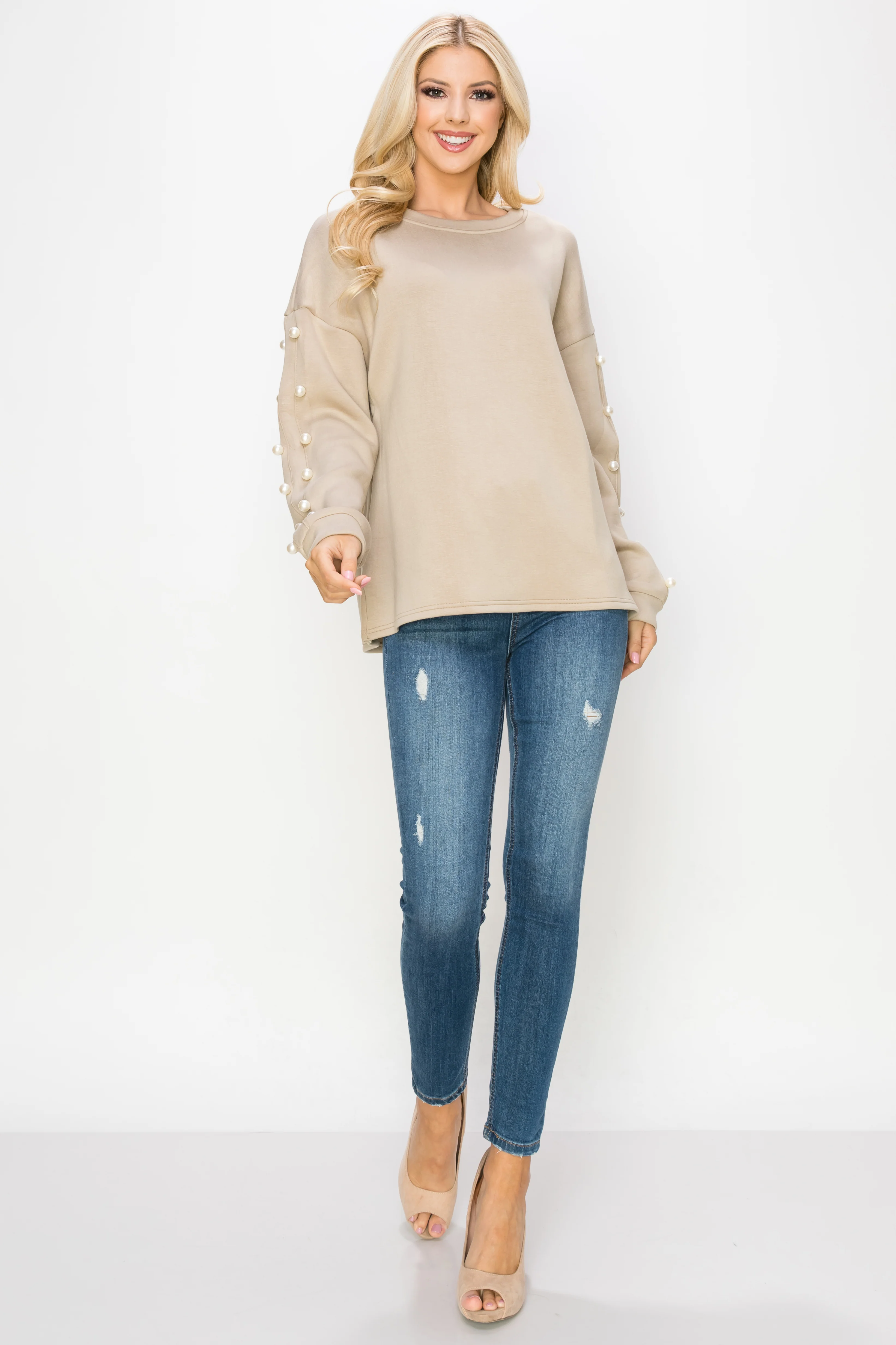 Katri Stretch French Scuba Pearl Top - Image 20