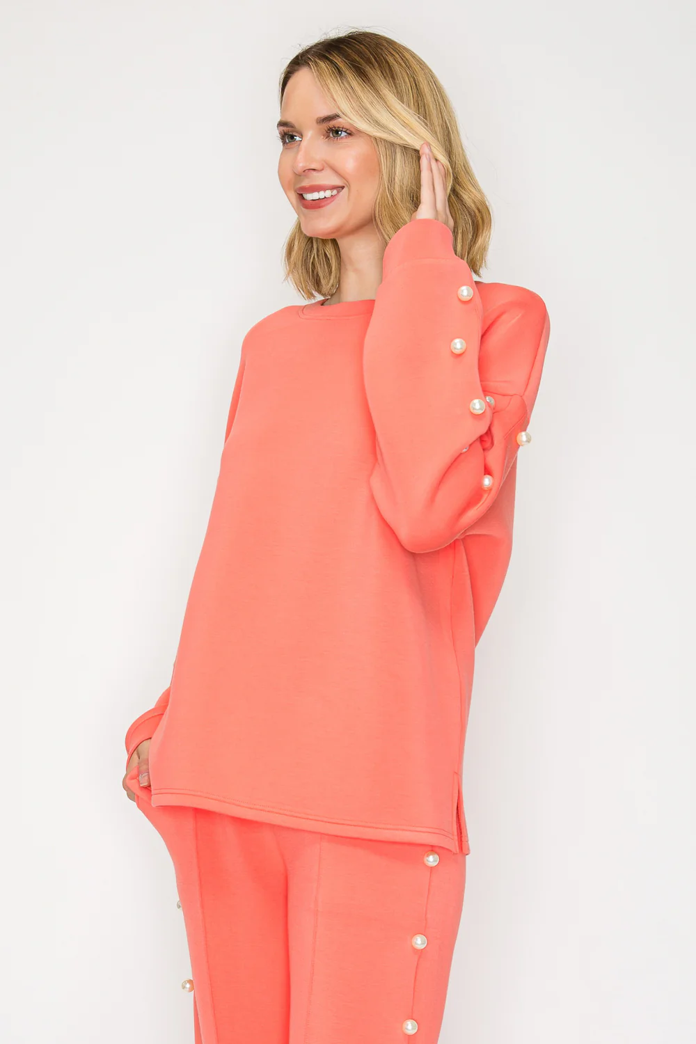 Katri Stretch French Scuba Pearl Top - Image 22