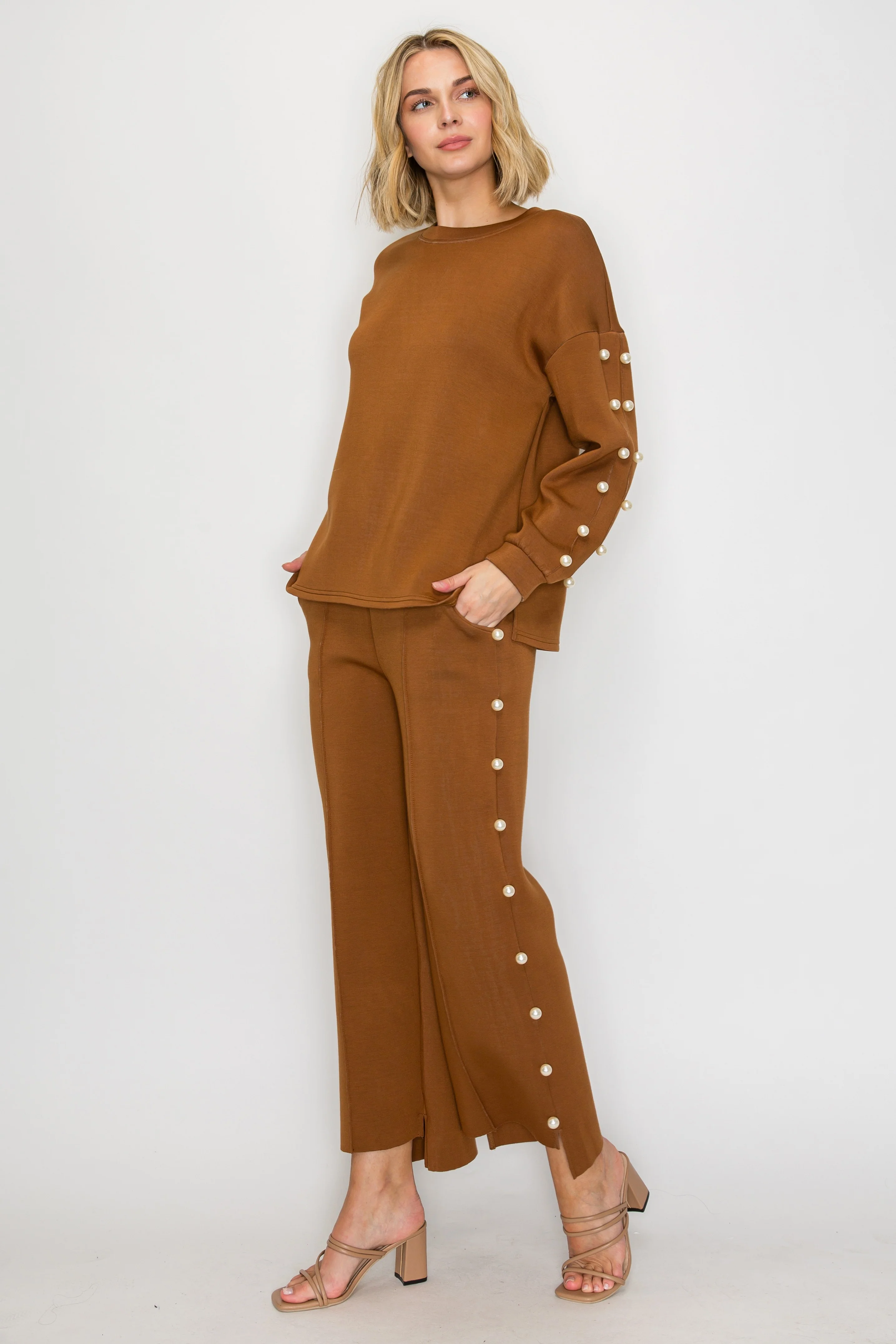 Katri Stretch French Scuba Pearl Top - Image 28