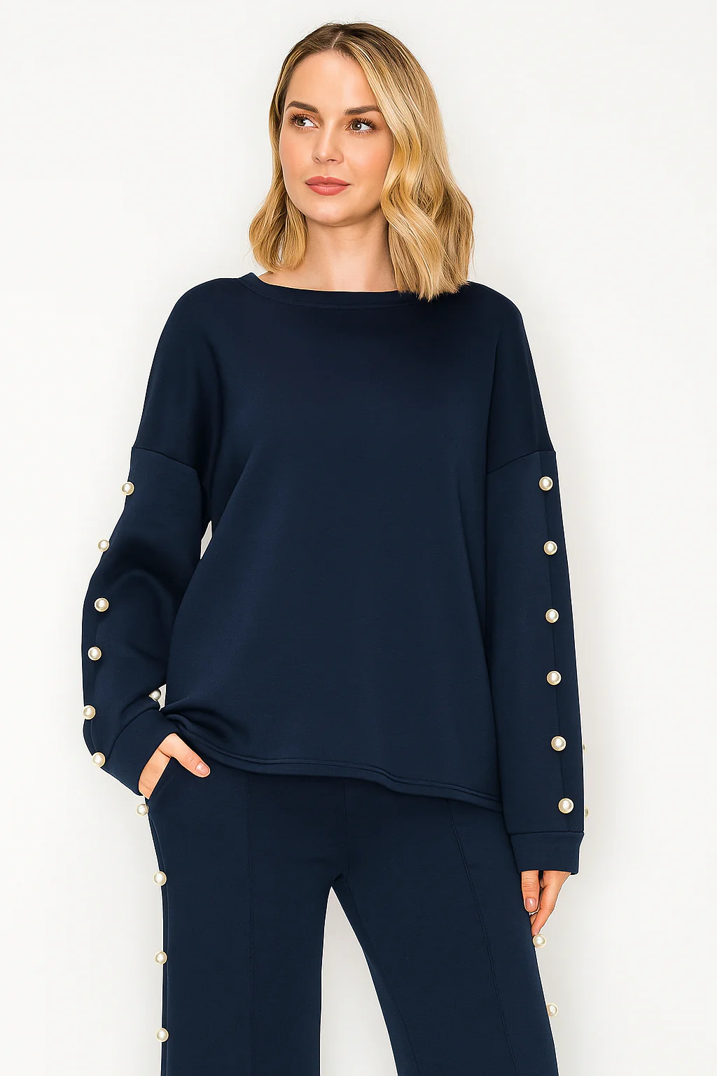 Katri Stretch French Scuba Pearl Top - Image 3