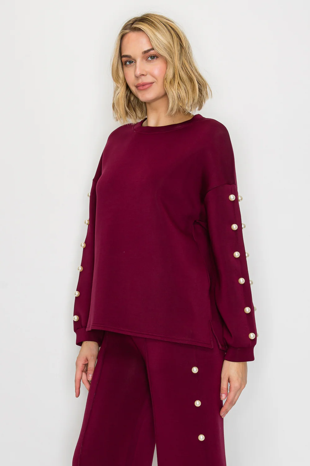 Katri Stretch French Scuba Pearl Top - Image 31