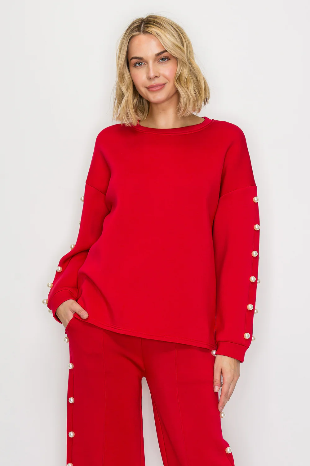 Katri Stretch French Scuba Pearl Top - Image 34