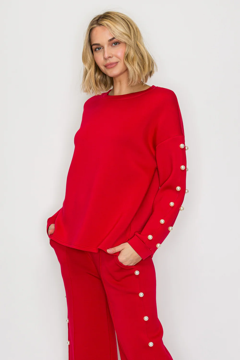 Katri Stretch French Scuba Pearl Top - Image 35