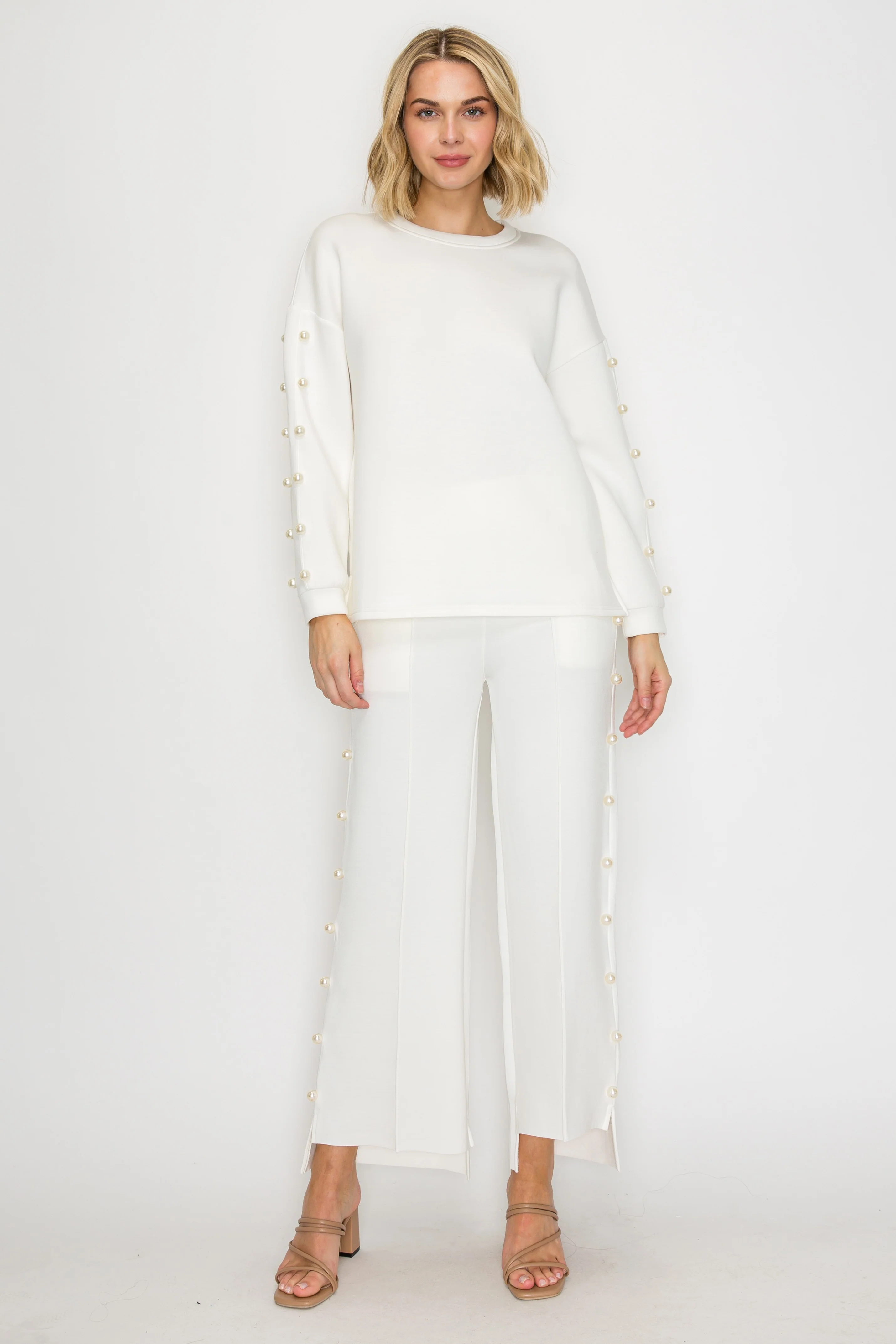 Katri Stretch French Scuba Pearl Top - Image 41