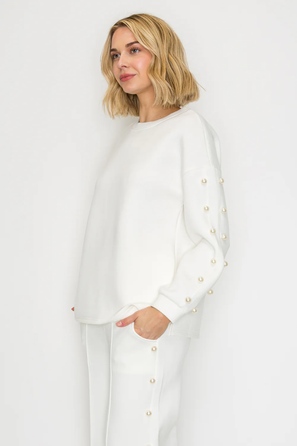 Katri Stretch French Scuba Pearl Top - Image 43