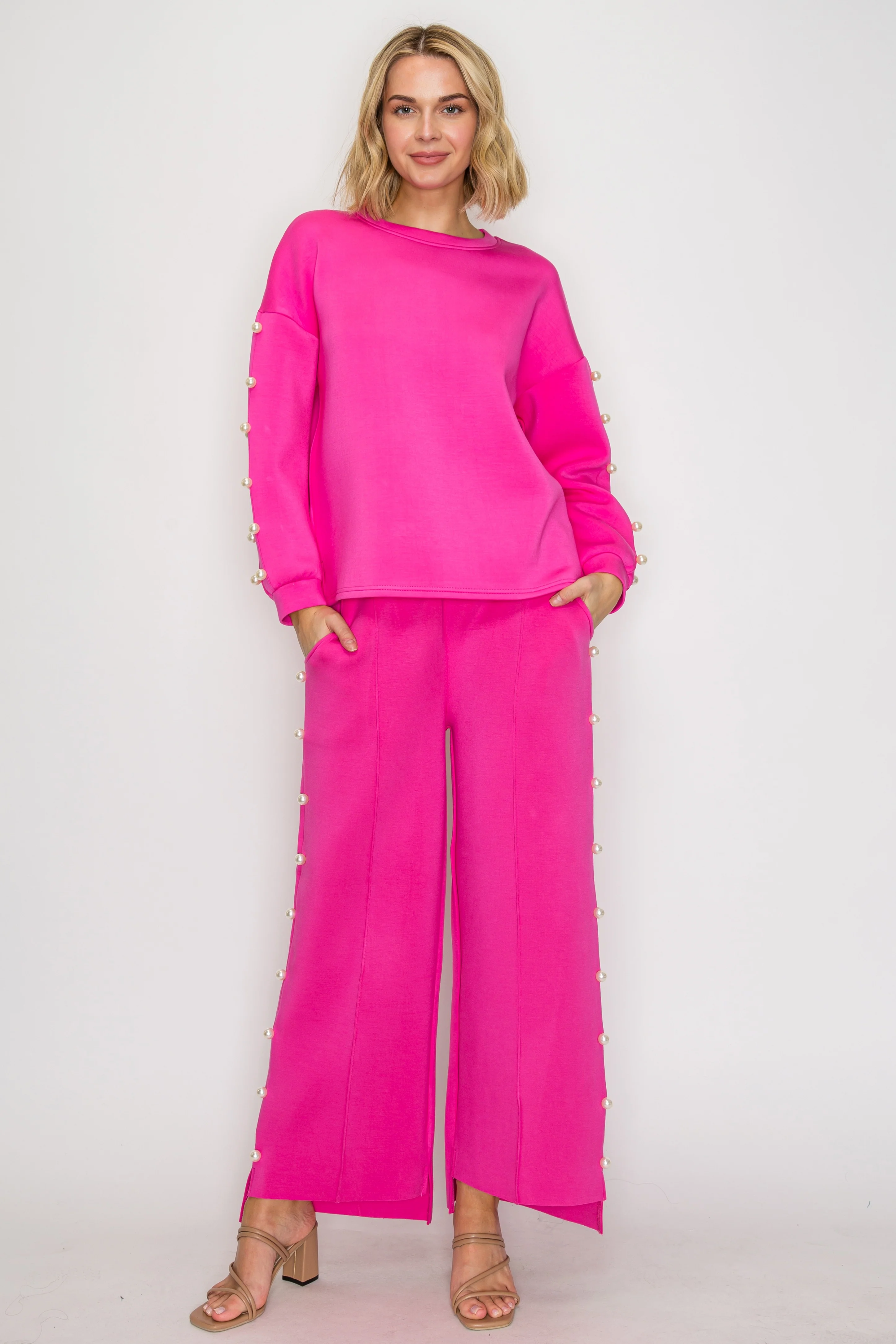 Katri Stretch French Scuba Pearl Top - Image 44