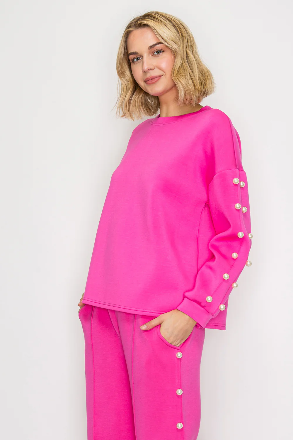 Katri Stretch French Scuba Pearl Top - Image 46